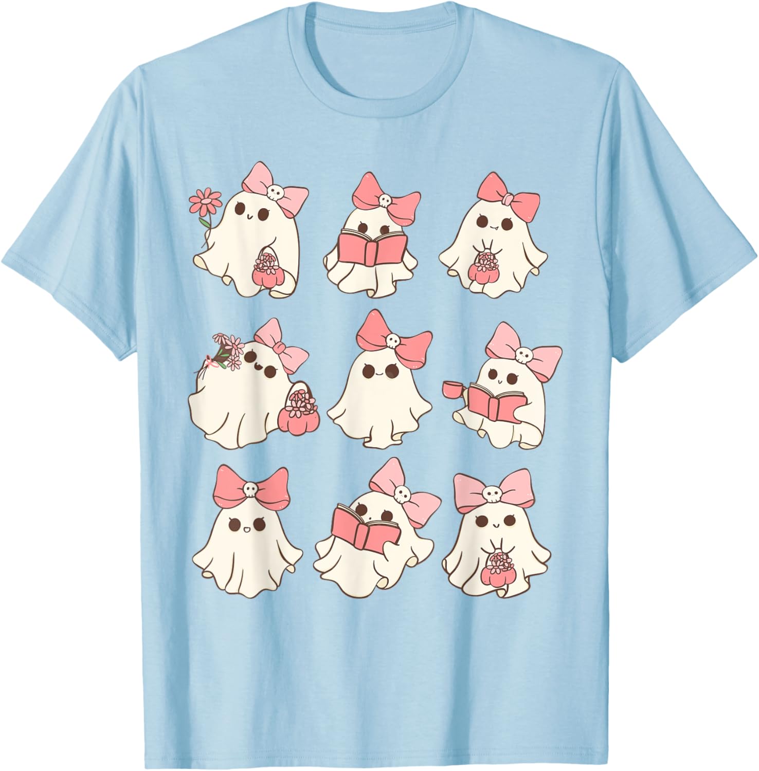 Pink Coquette Bow Ghost T-Shirt for Cute Halloween Spooky Season Fun - 12
