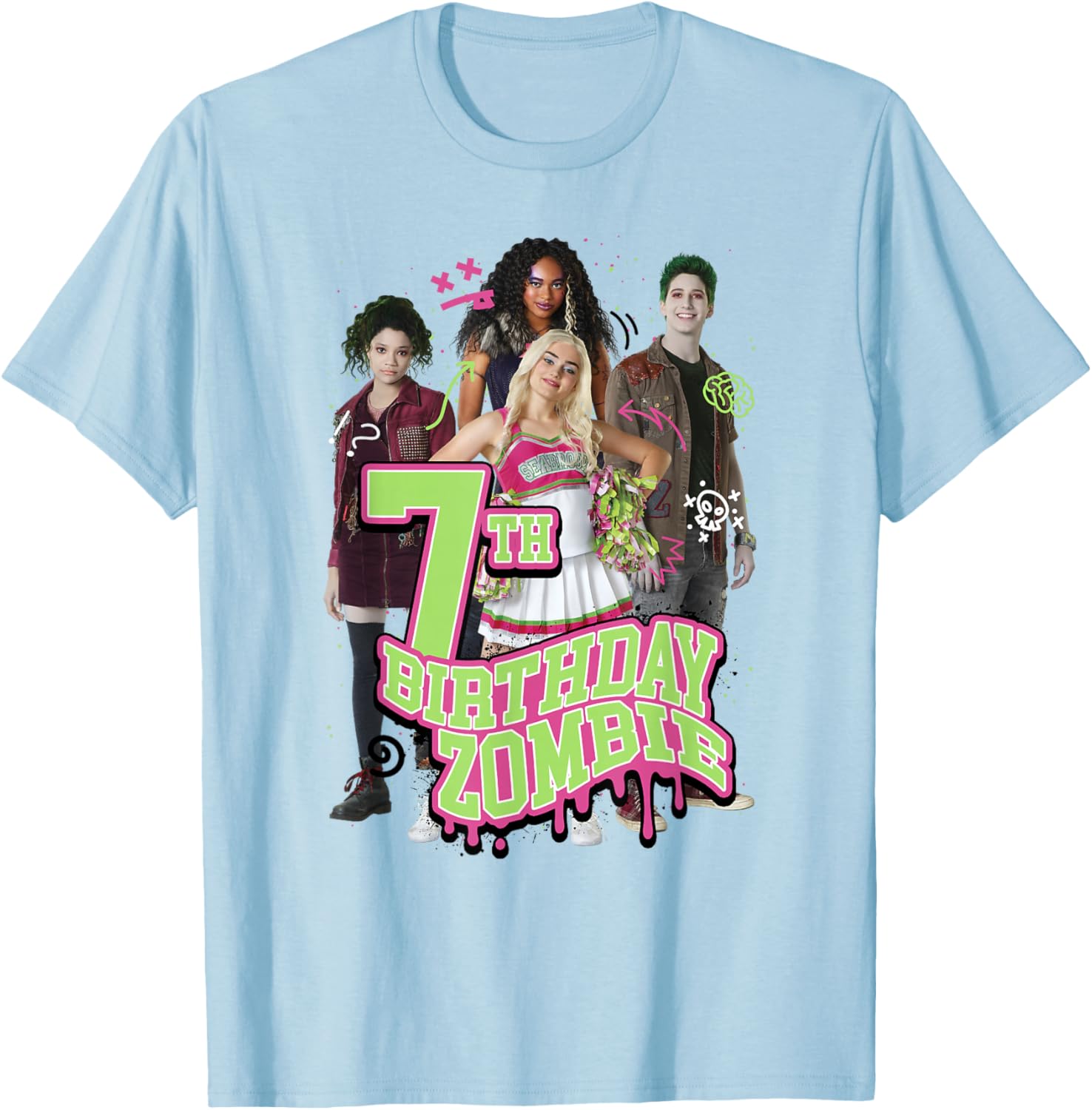 Disney Zombies 7th Birthday Zombie Group Poster T-Shirt for Kids - 15