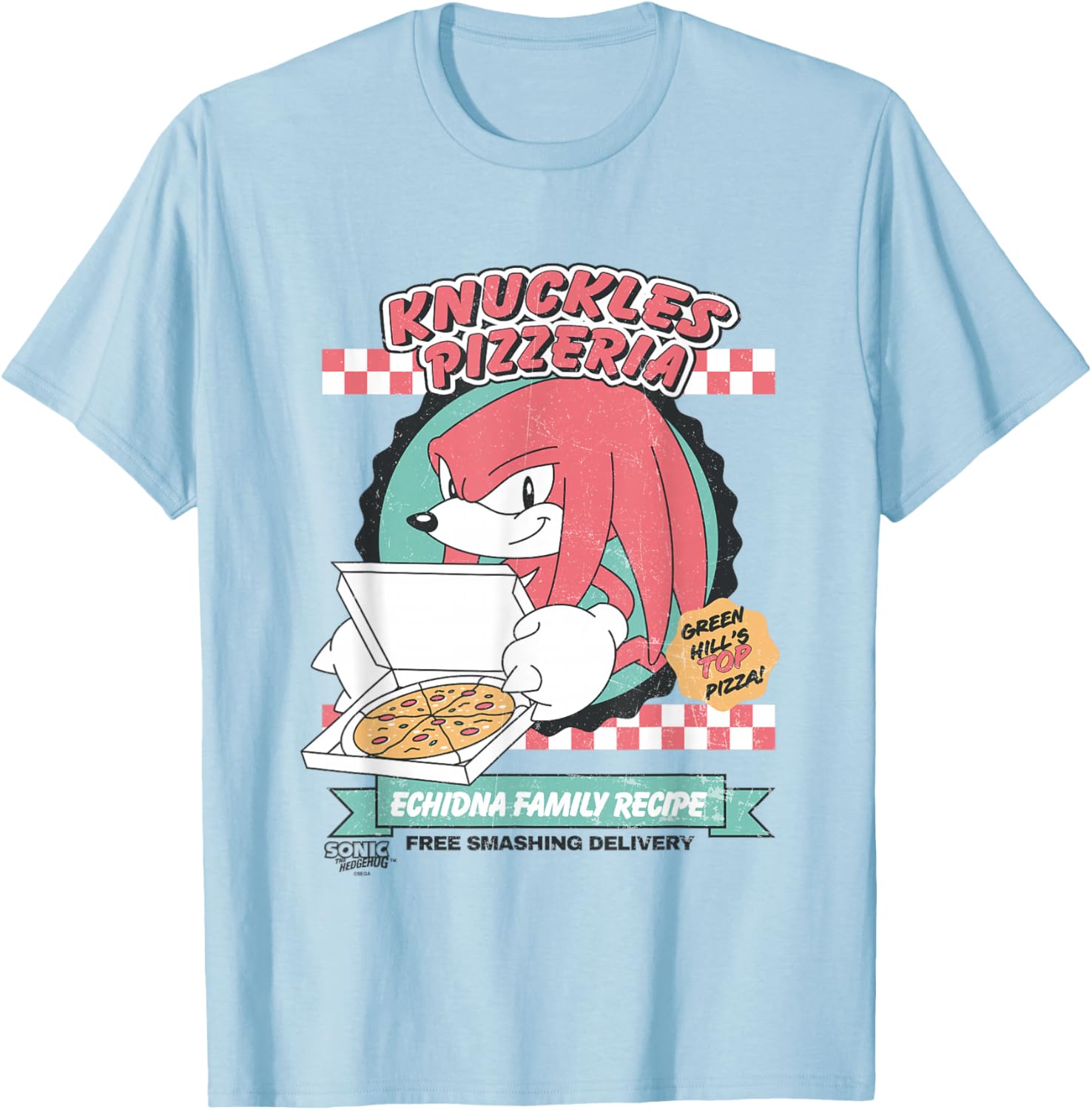 Sonic the Hedgehog Knuckles Retro Pizzeria Ad T-Shirt for Fans - 10
