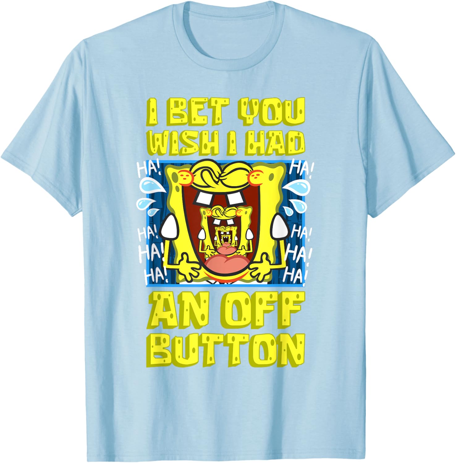 Funny SpongeBob Laughing T-Shirt with OFF Button Design for Fans - 2