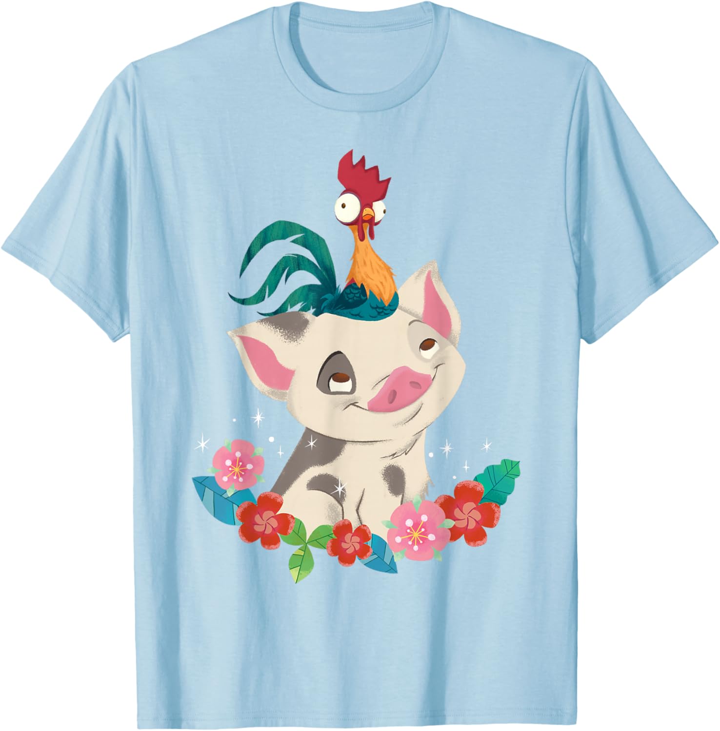 Disney Moana Hei Hei Rooster Pua Flowers Sketch T-Shirt for Fans - 5