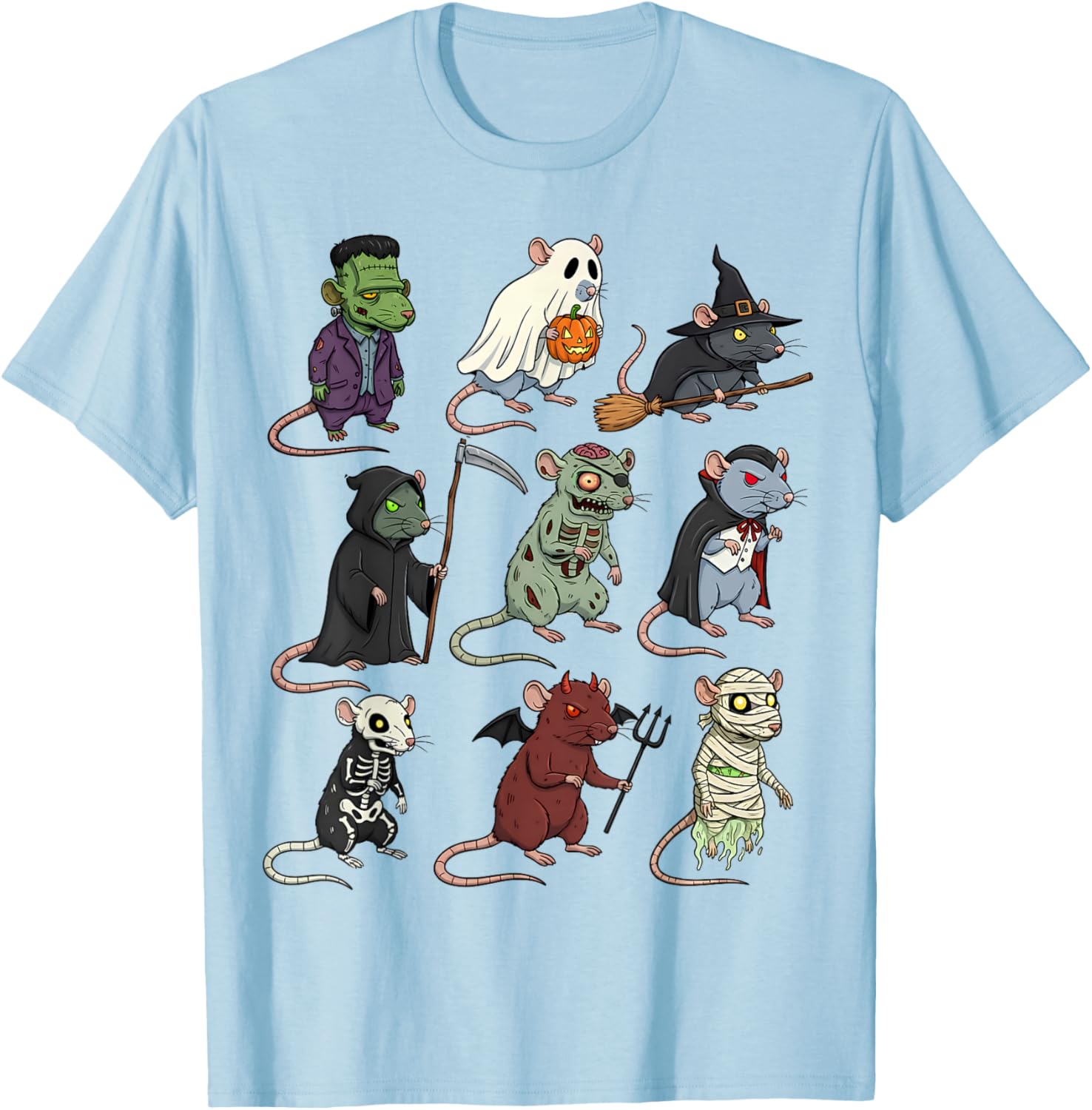 Spooky Witch Zombie Rat Halloween T-Shirt for Boys and Girls - 9