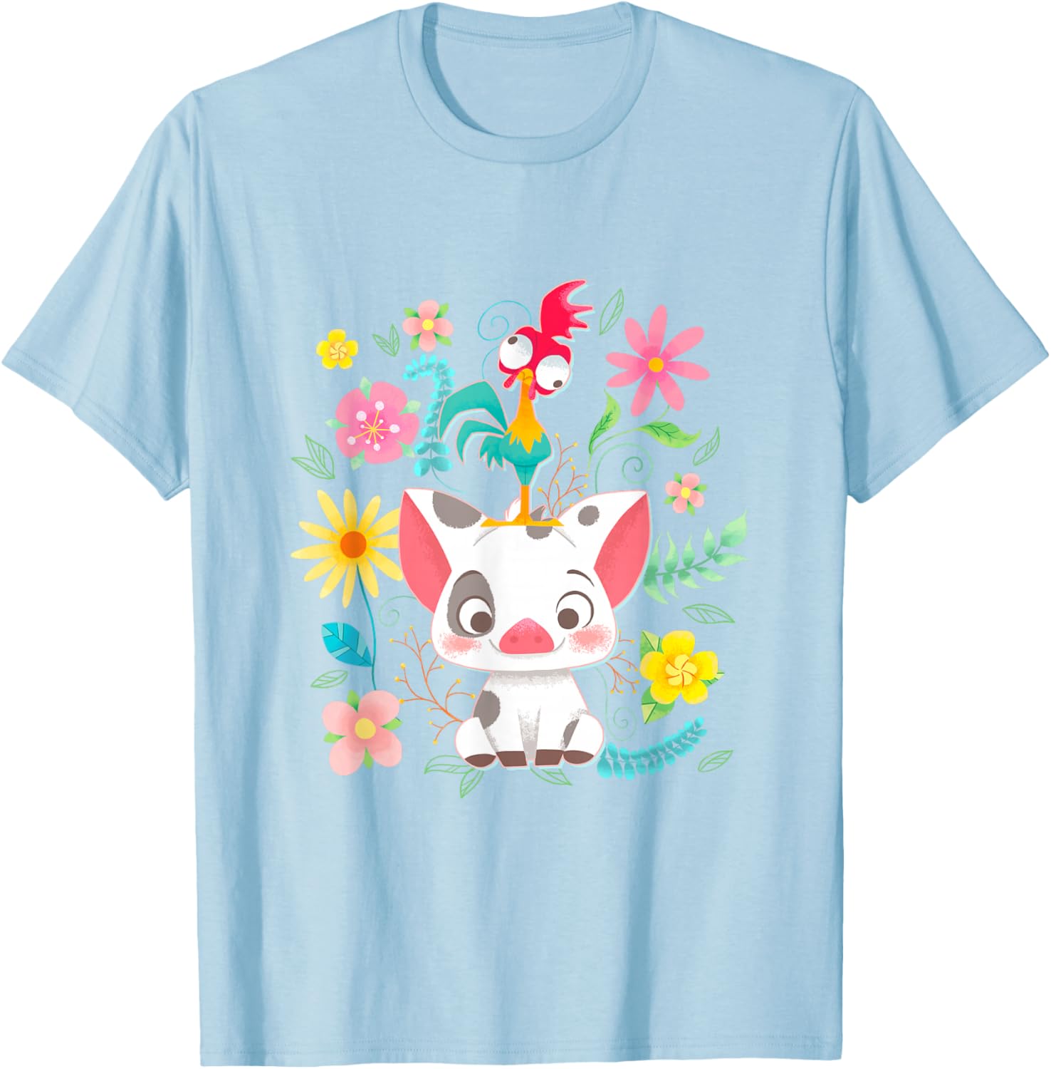 Disney Moana Pua Hei Hei Cute Floral Big Chest Poster T-Shirt for Fans - 12