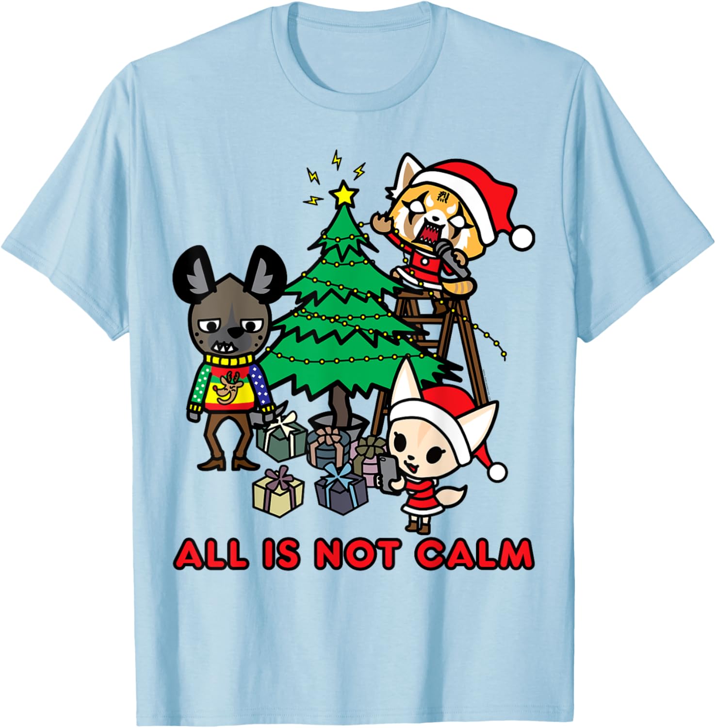 Aggretsuko Christmas T-Shirt All Is Not Calm Fun Holiday Apparel - 1