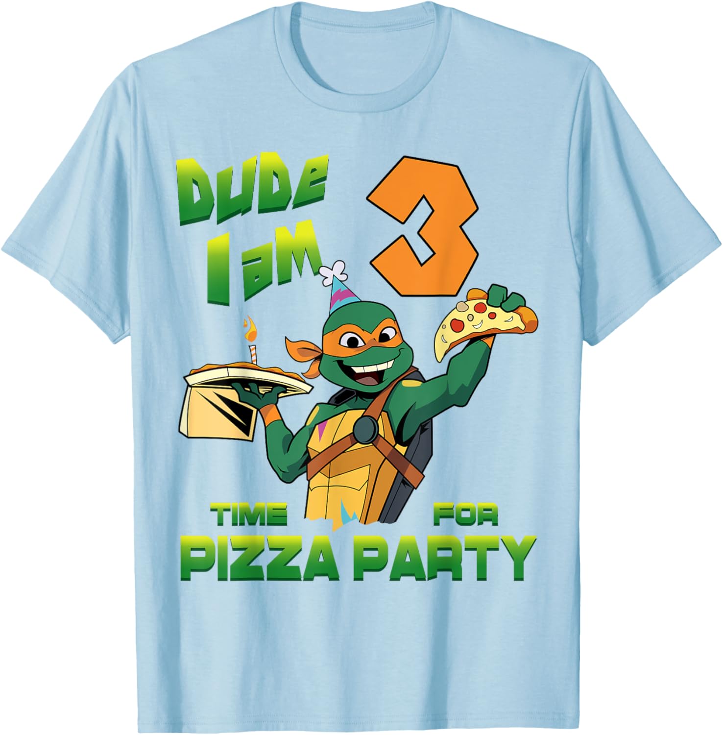 Mademark Teenage Mutant Ninja Turtles Mikey 3rd Birthday Pizza T-Shirt - 4