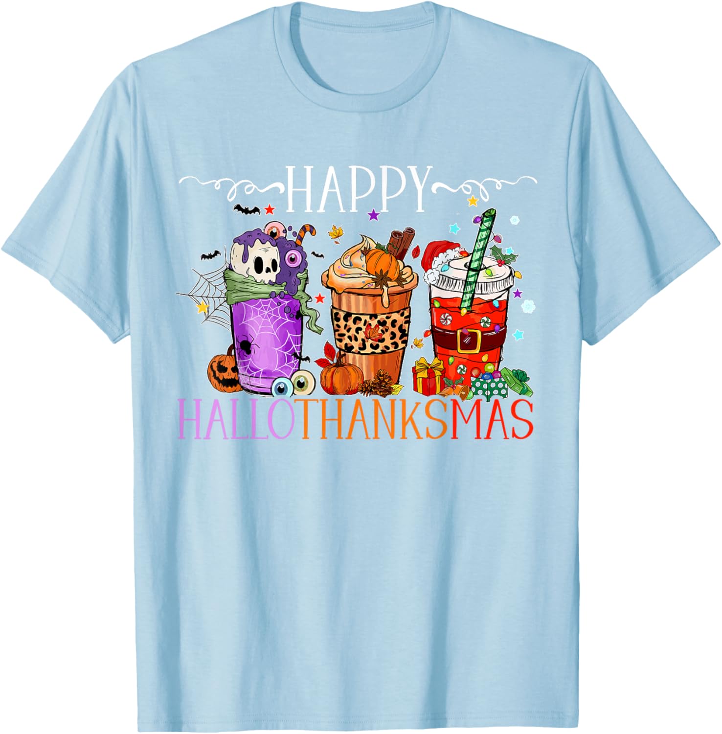 Happy Hallothanksmas T-Shirt for Halloween Thanksgiving and Christmas Fun - 1