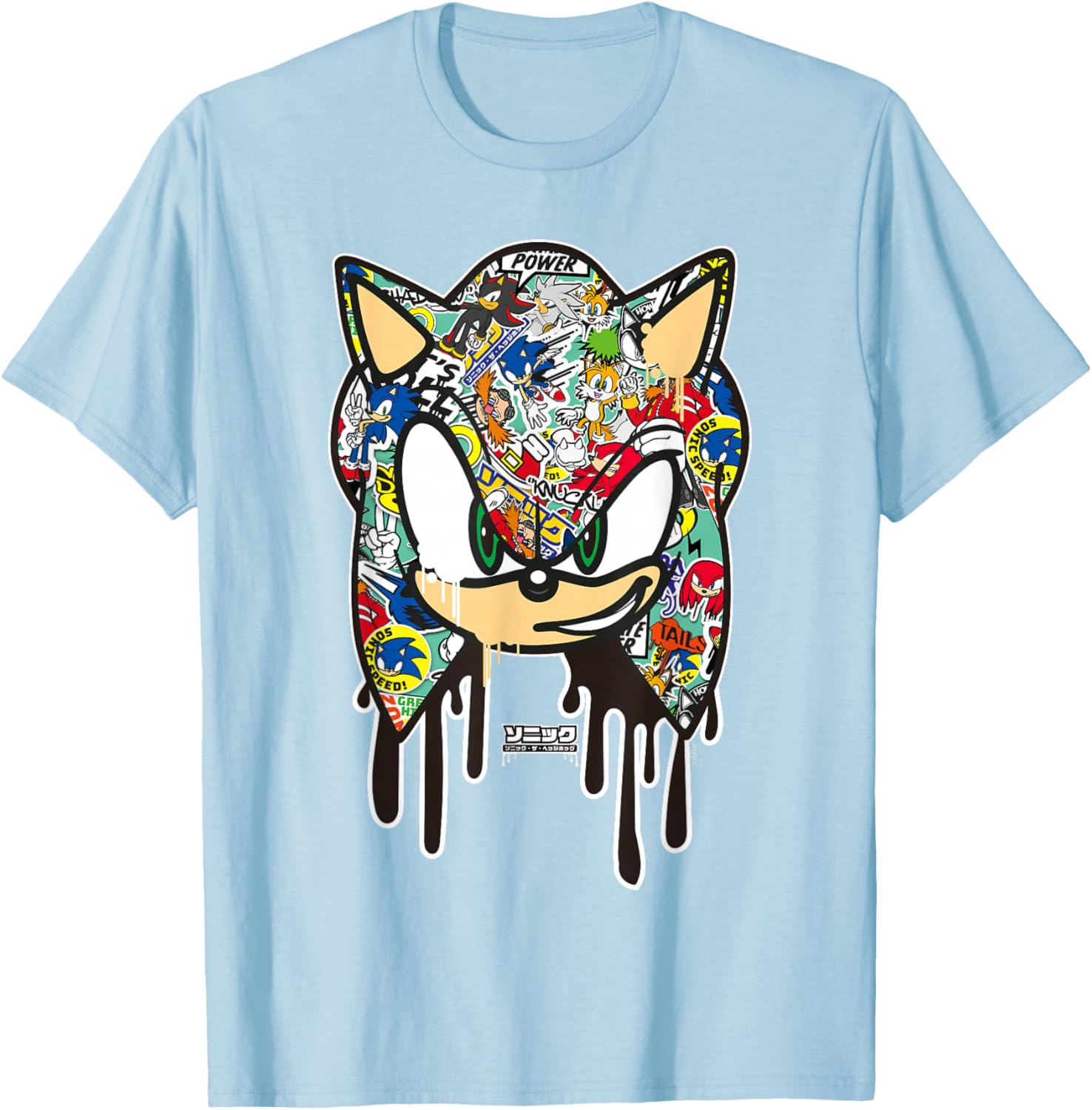 Sonic the Hedgehog Sticker T-Shirt for Fans of Cool Cartoon Style - 22