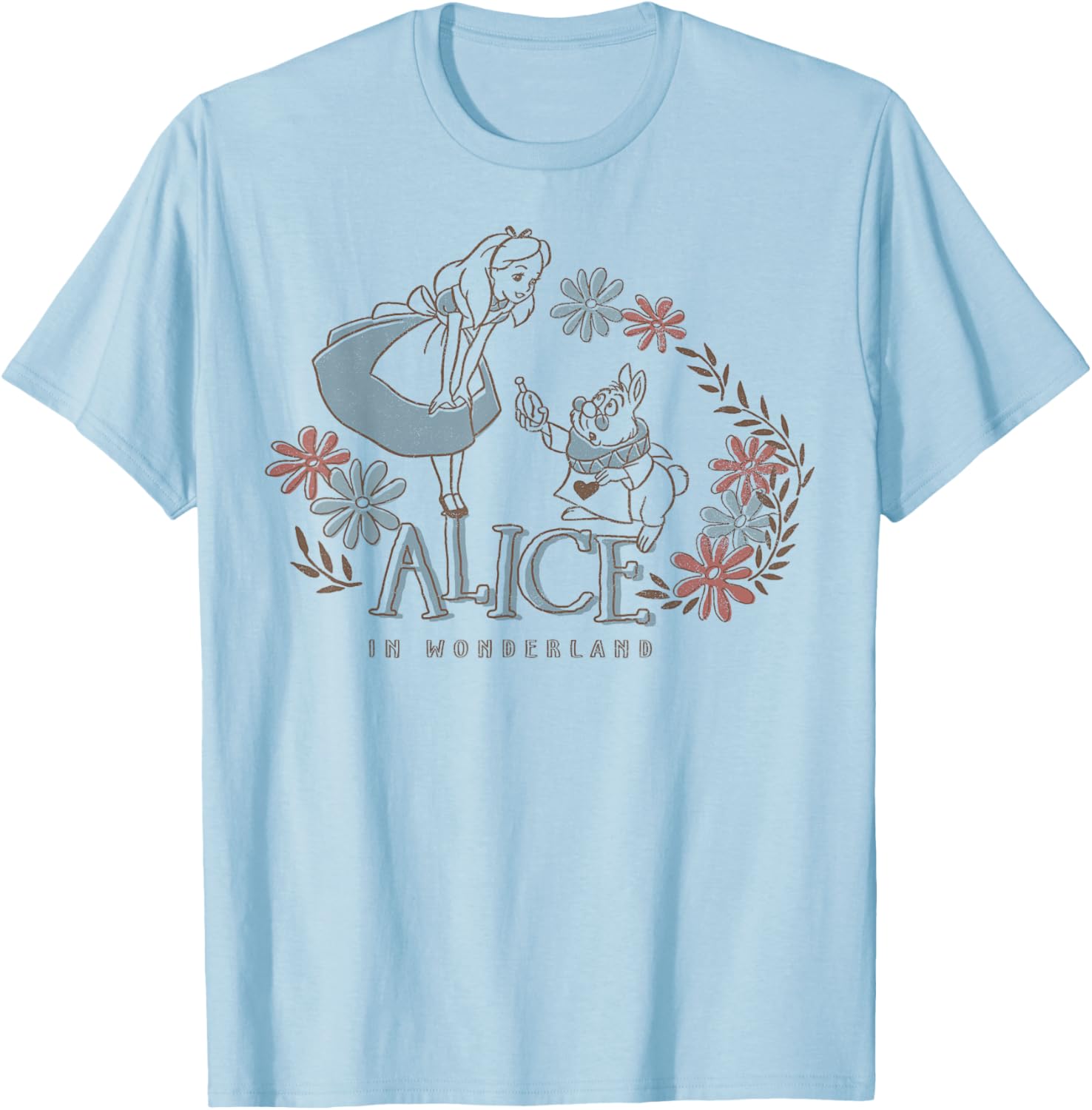Disney Alice in Wonderland Floral T-Shirt with Alice and White Rabbit Design - 3