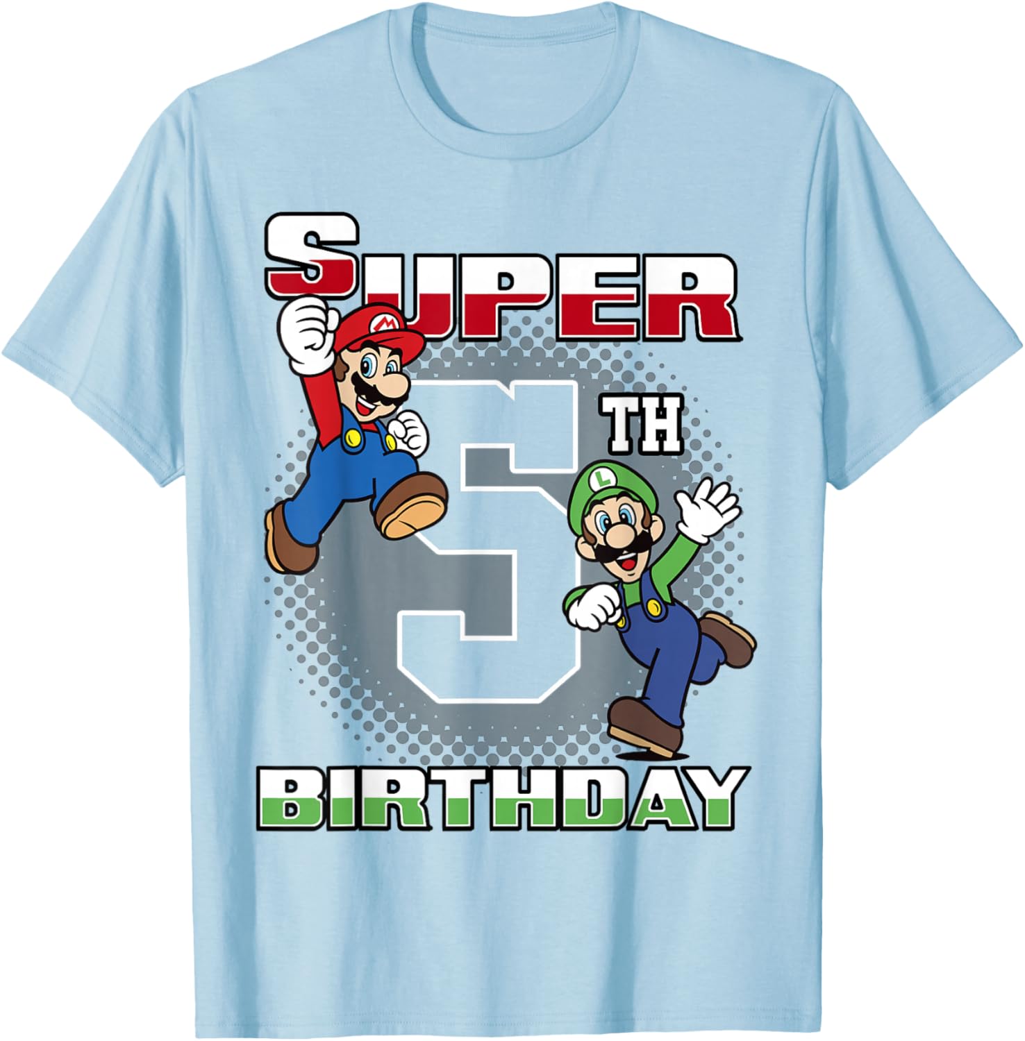 Super Mario Luigi 5th Birthday Portrait T-Shirt for Kids Fun Gift - 4