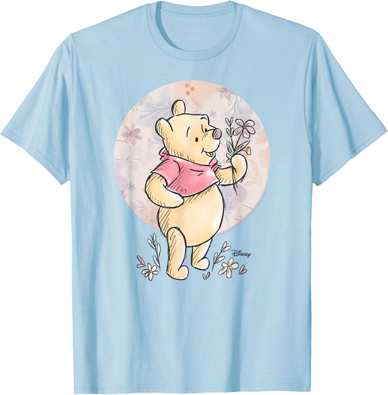 Floral Circle Winnie the Pooh T-Shirt for Kids and Adults, Cute Design - 1