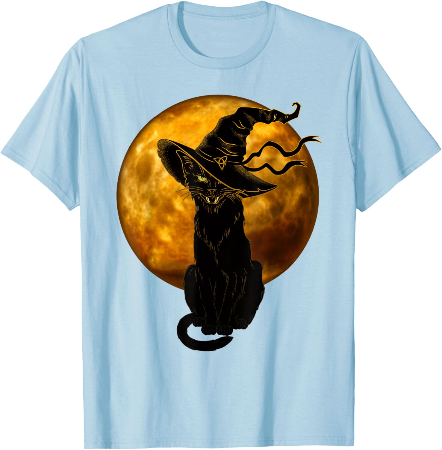 Vintage Black Cat in Witch Hat Full Moon Halloween T-Shirt for Fun Celebrations - 5