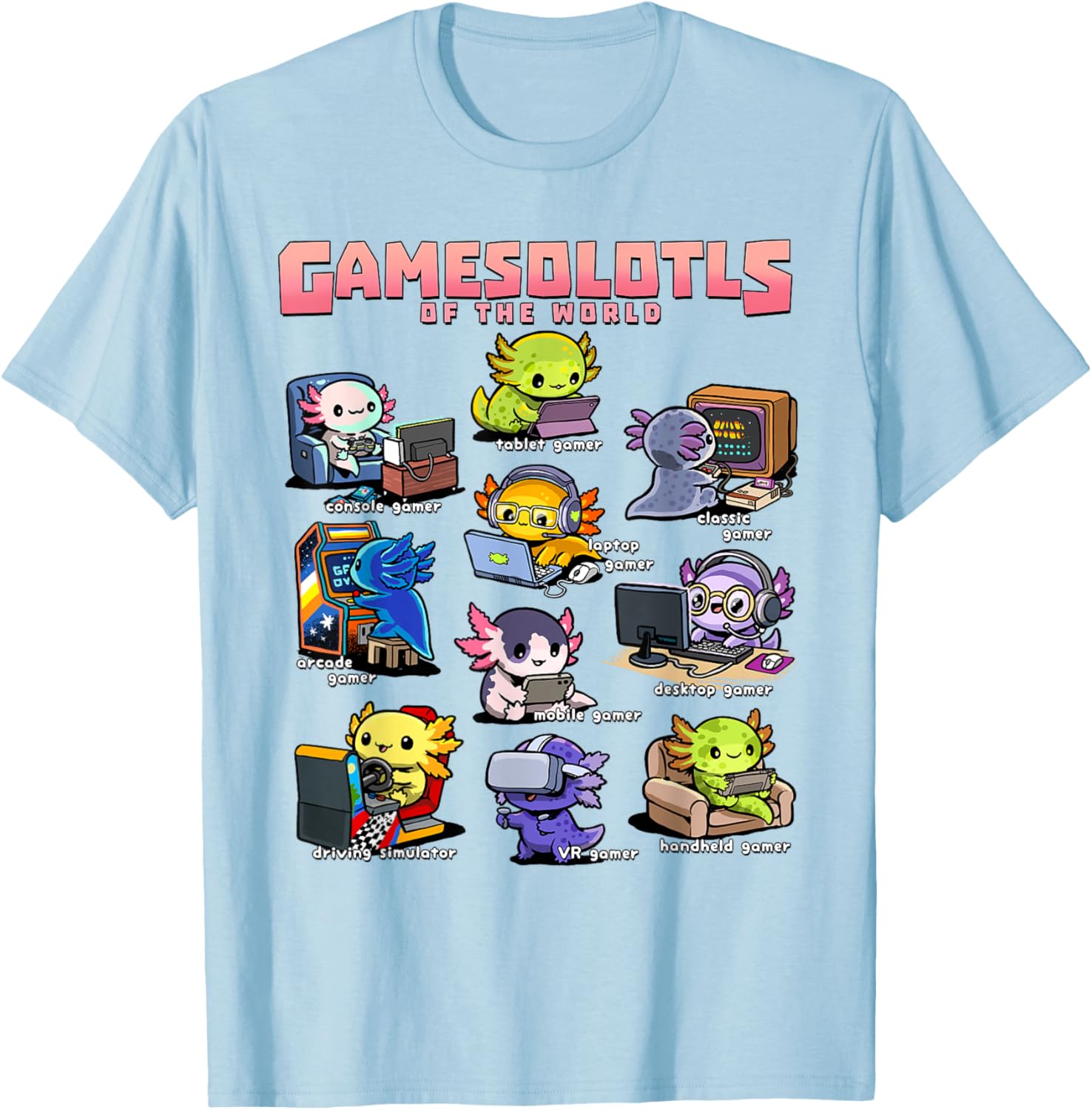 Diverse Gamer Axolotl Collection T-Shirt for Fun Game Lovers - 20