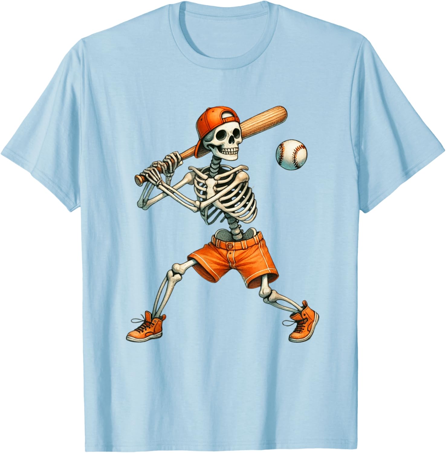 Funny Skeleton Baseball T-Shirt for Halloween Fun - Boys and Men Sizes - 10