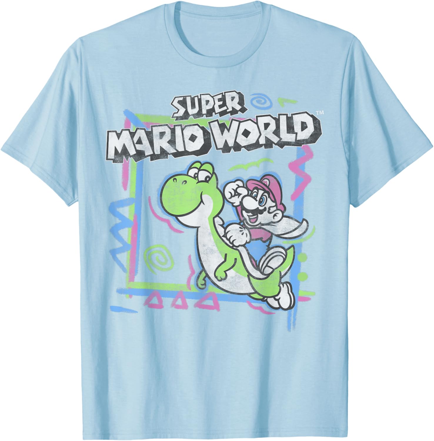 Retro Super Mario World Neon Yoshi Ride T-Shirt for Gamers and Fans - 1