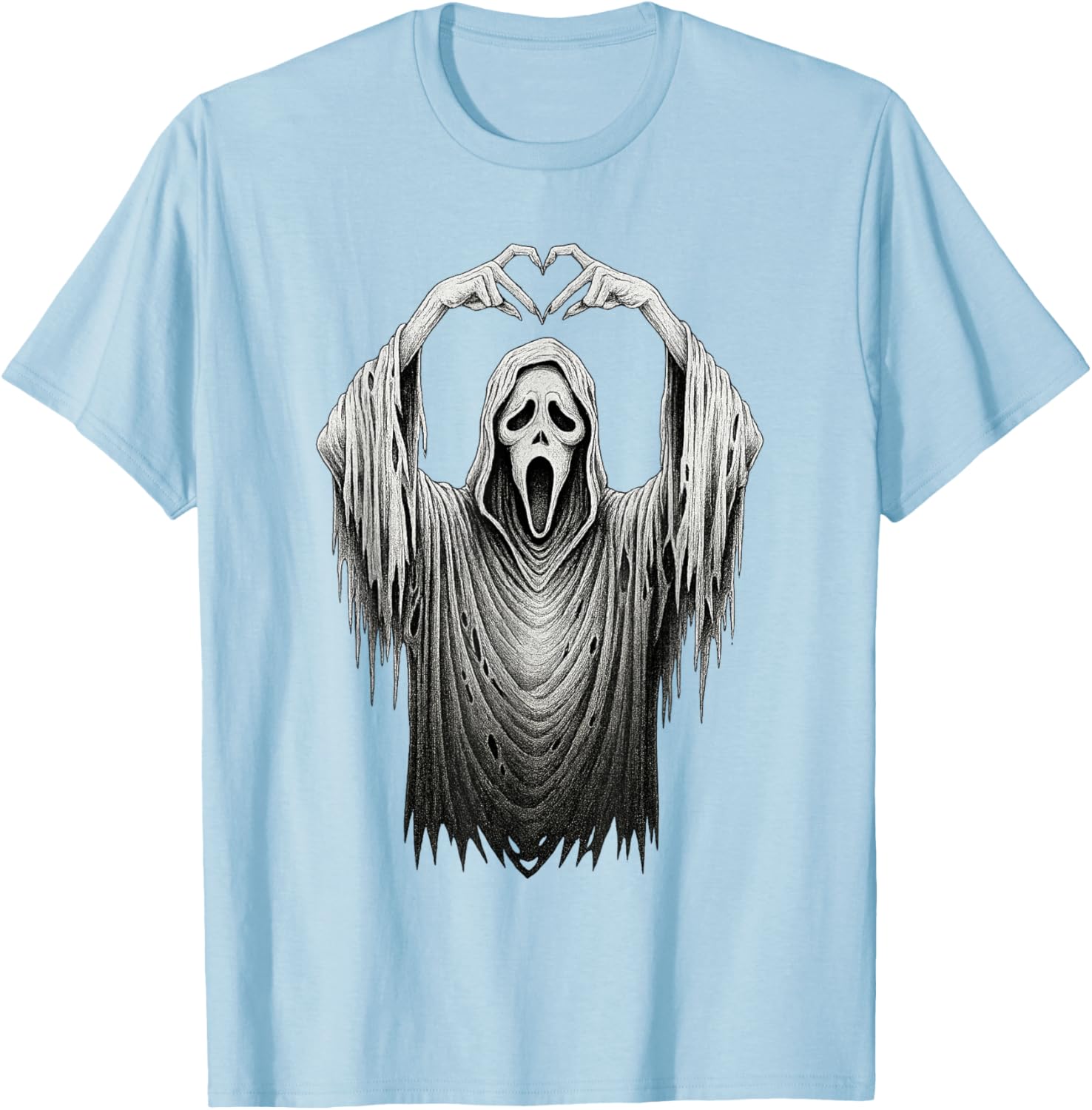 Vintage Ghost Face Heart Sign T-Shirt for Halloween Lovers - 2
