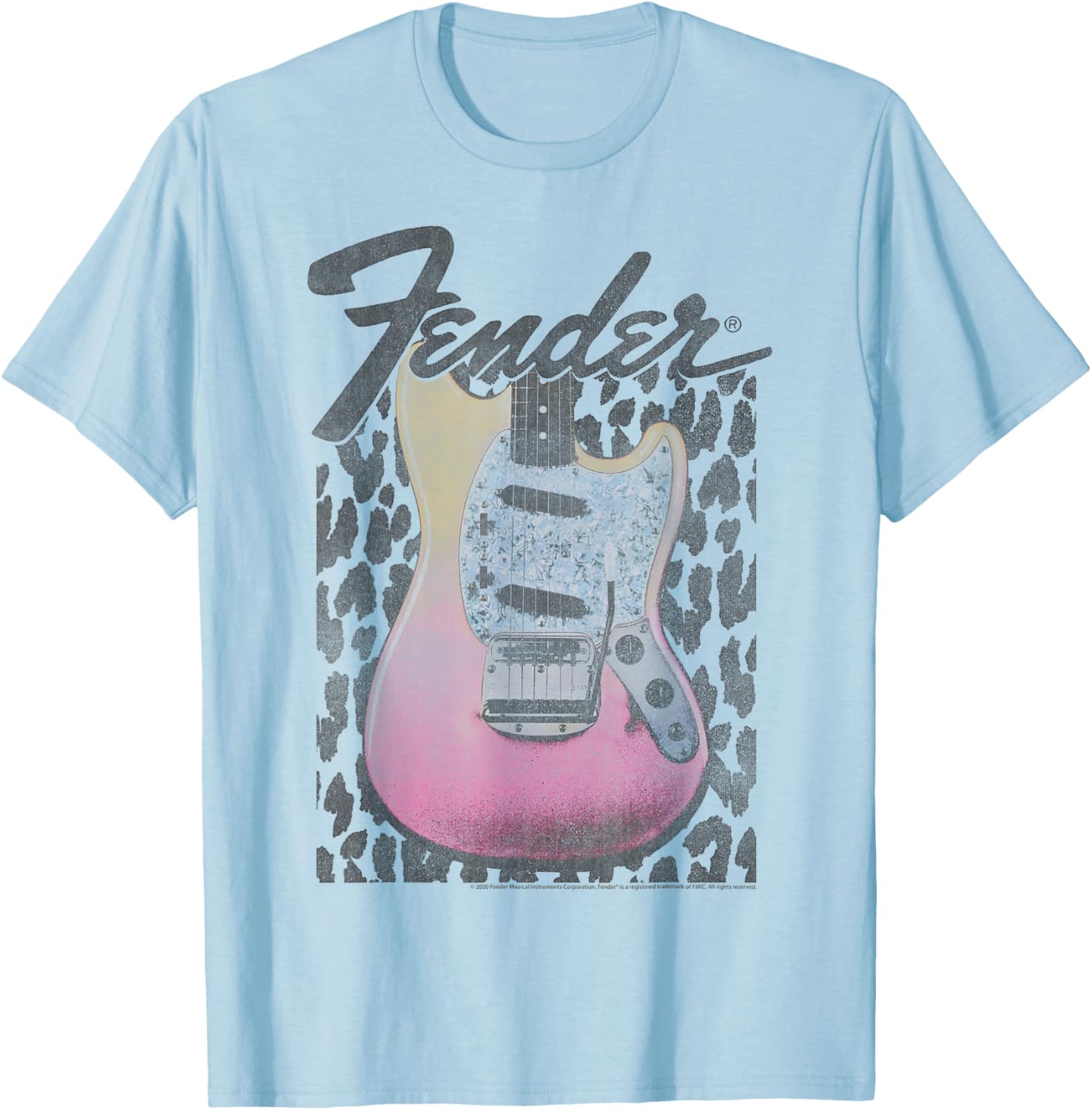 Fender Grunge Cheetah Print Electric Guitar T-Shirt for Music Lovers - 1