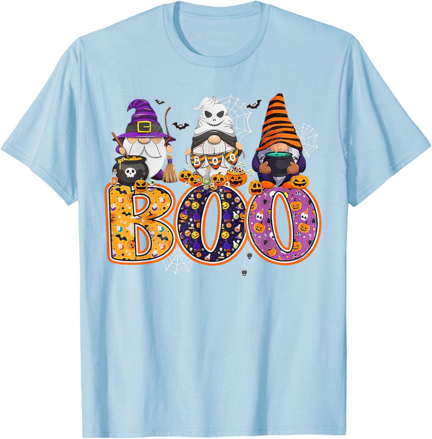 Funny Halloween Gnome T-Shirt with Boo Witch Pumpkins and Spiders - 7