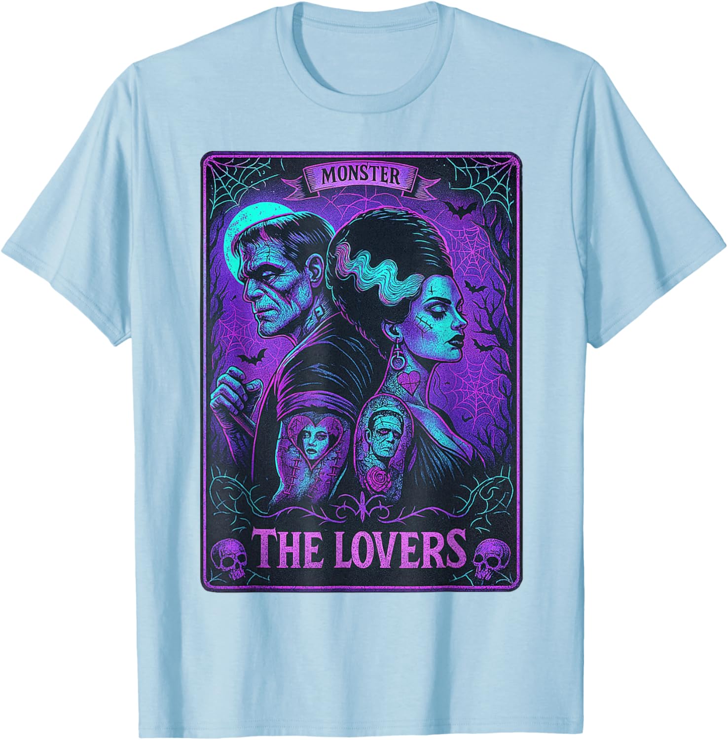 Monster Frankenstein and Bride Lovers Tarot Card T-Shirt for Fans - 22