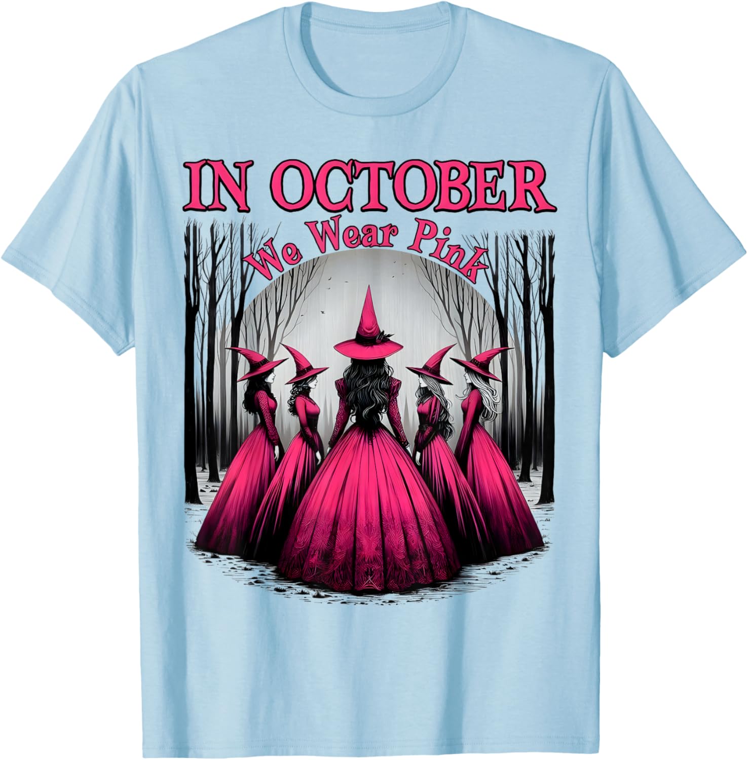 October We Wear Pink Witch T-Shirt for Breast Cancer Awareness Women - 6