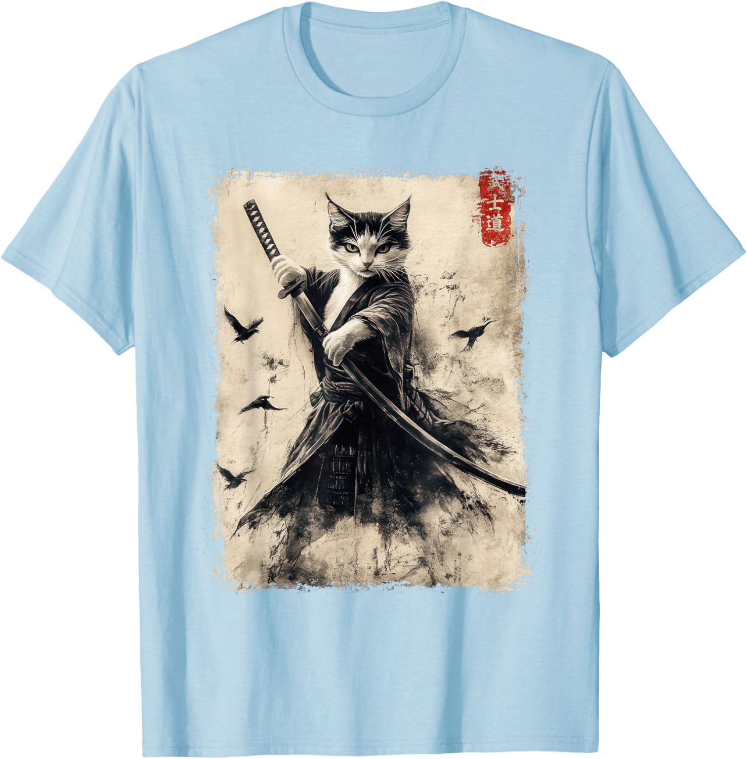 Samurai Cat Vintage Anime Graphic Tee – Cool Japanese Art T-Shirt - 25