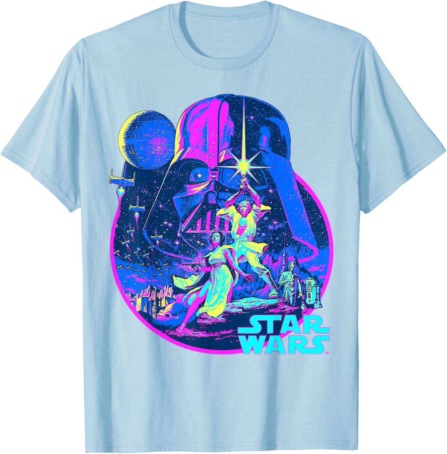 Star Wars Neon Poster T-Shirt for Fans of Disney Classic Adventure - 5