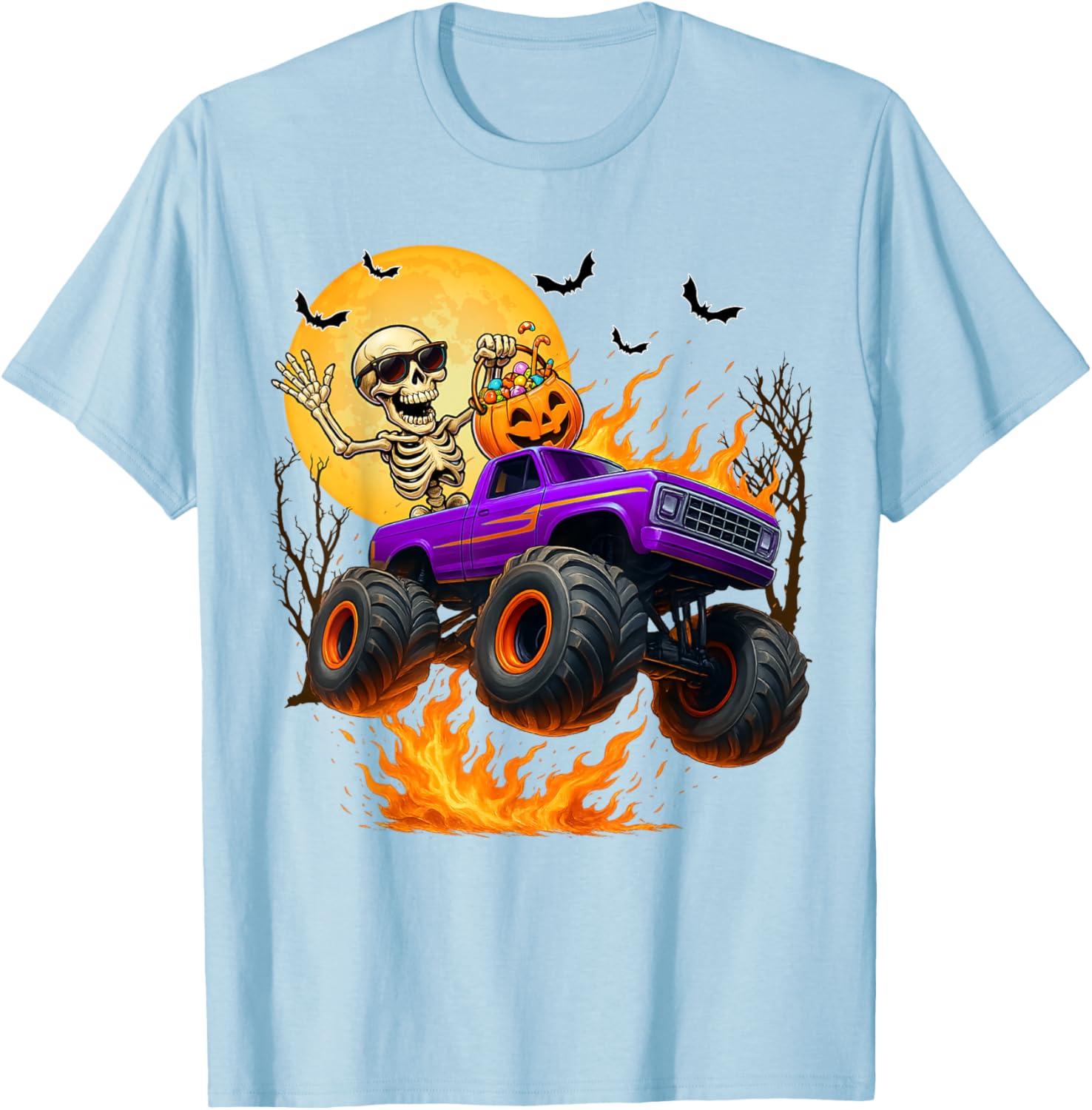 Spooky Skeleton Monster Truck Halloween T-Shirt for Boys Fun Outfit - 23