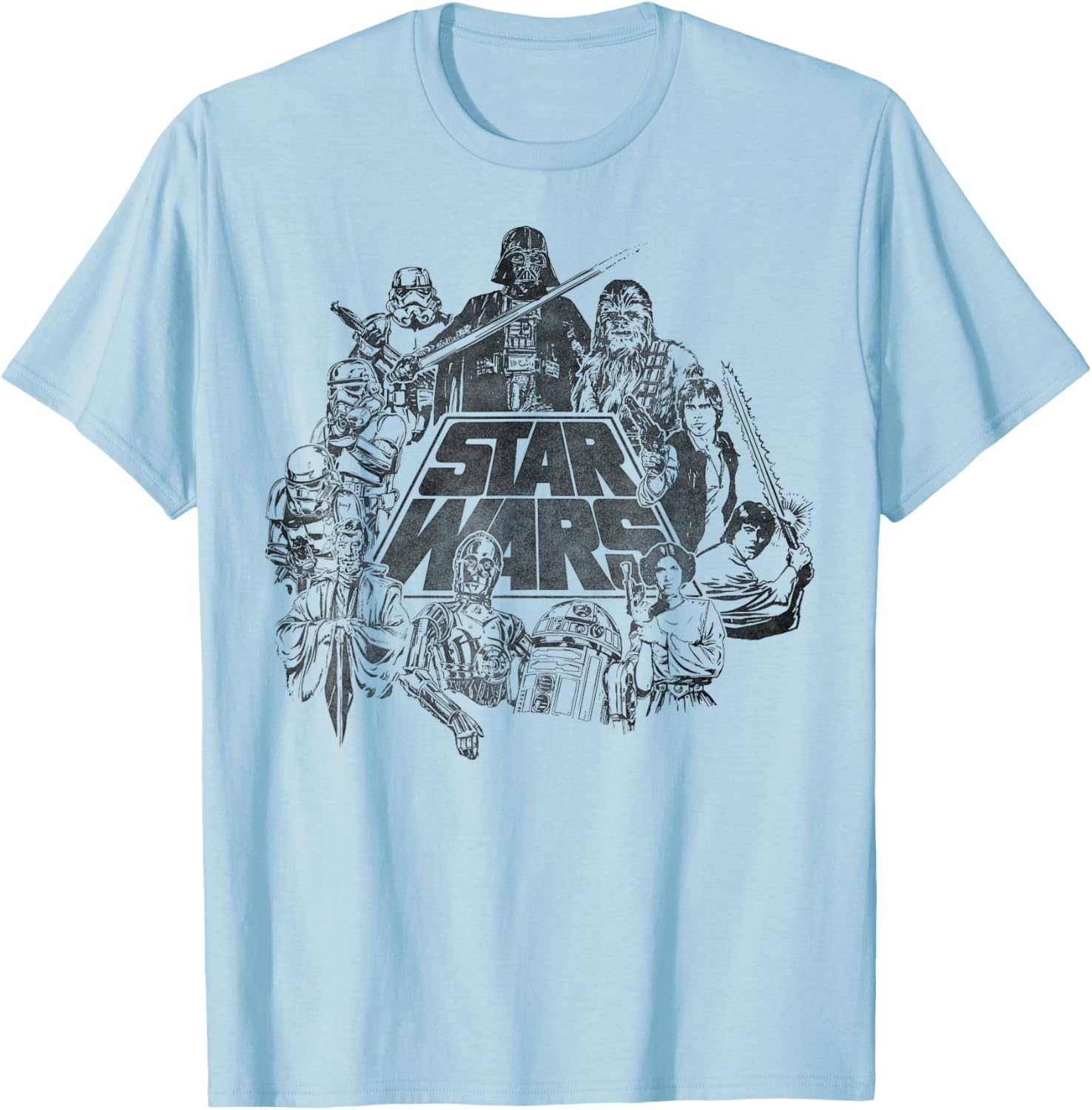 Star Wars Vintage Line Art T-Shirt Featuring Classic Characters - 4