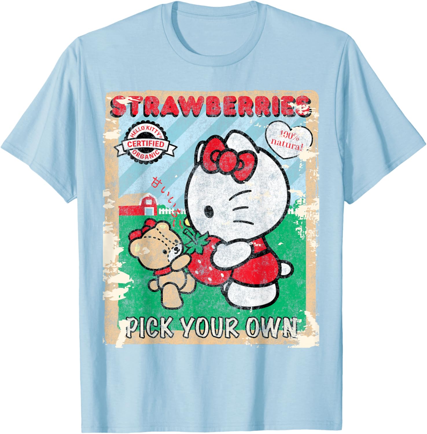 Cute Hello Kitty Strawberry Picking Farm T-Shirt for Kids and Adults - 12