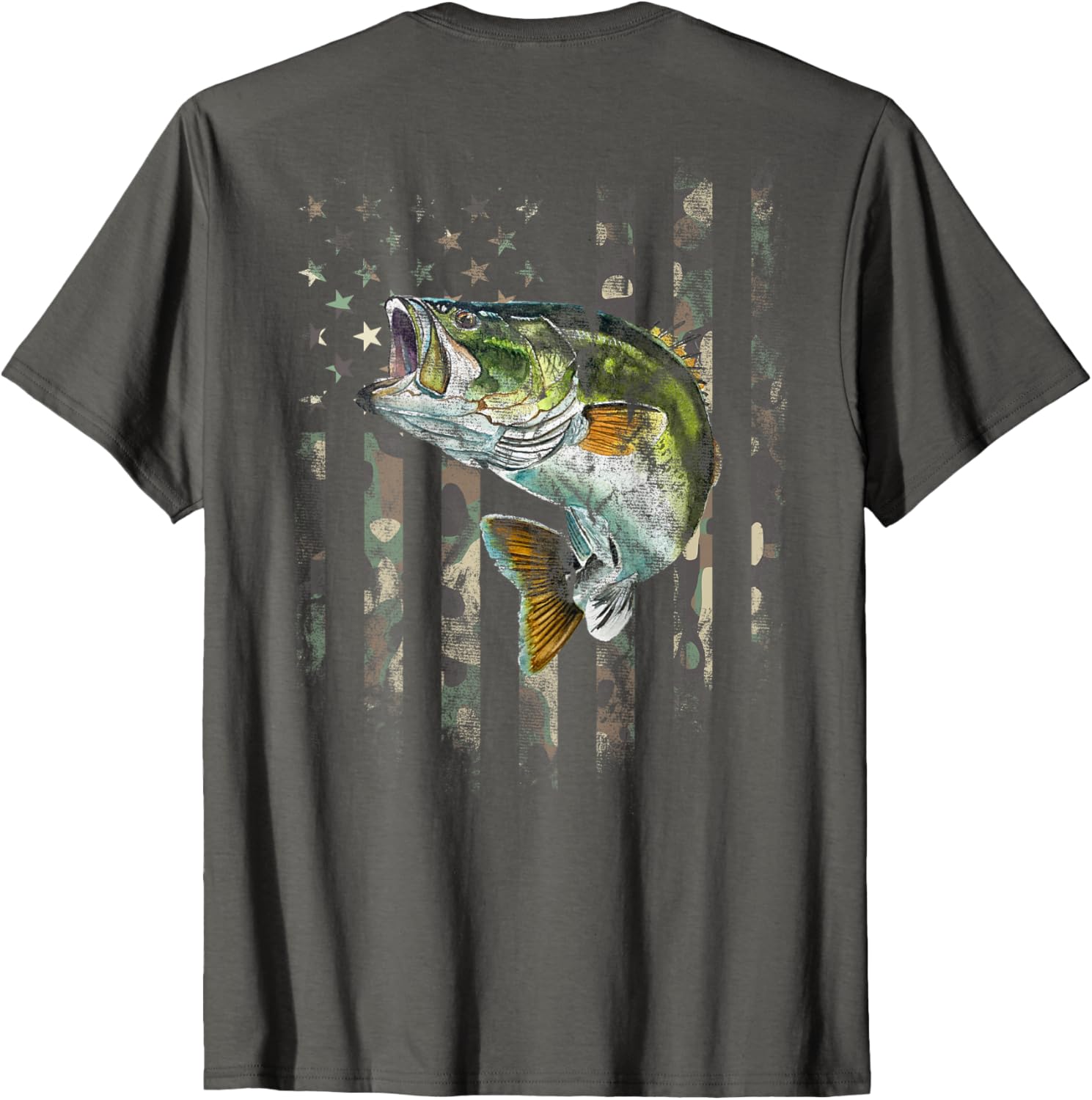 American Flag Camo Bass Fishing T-Shirt for Outdoor Enthusiasts - 18
