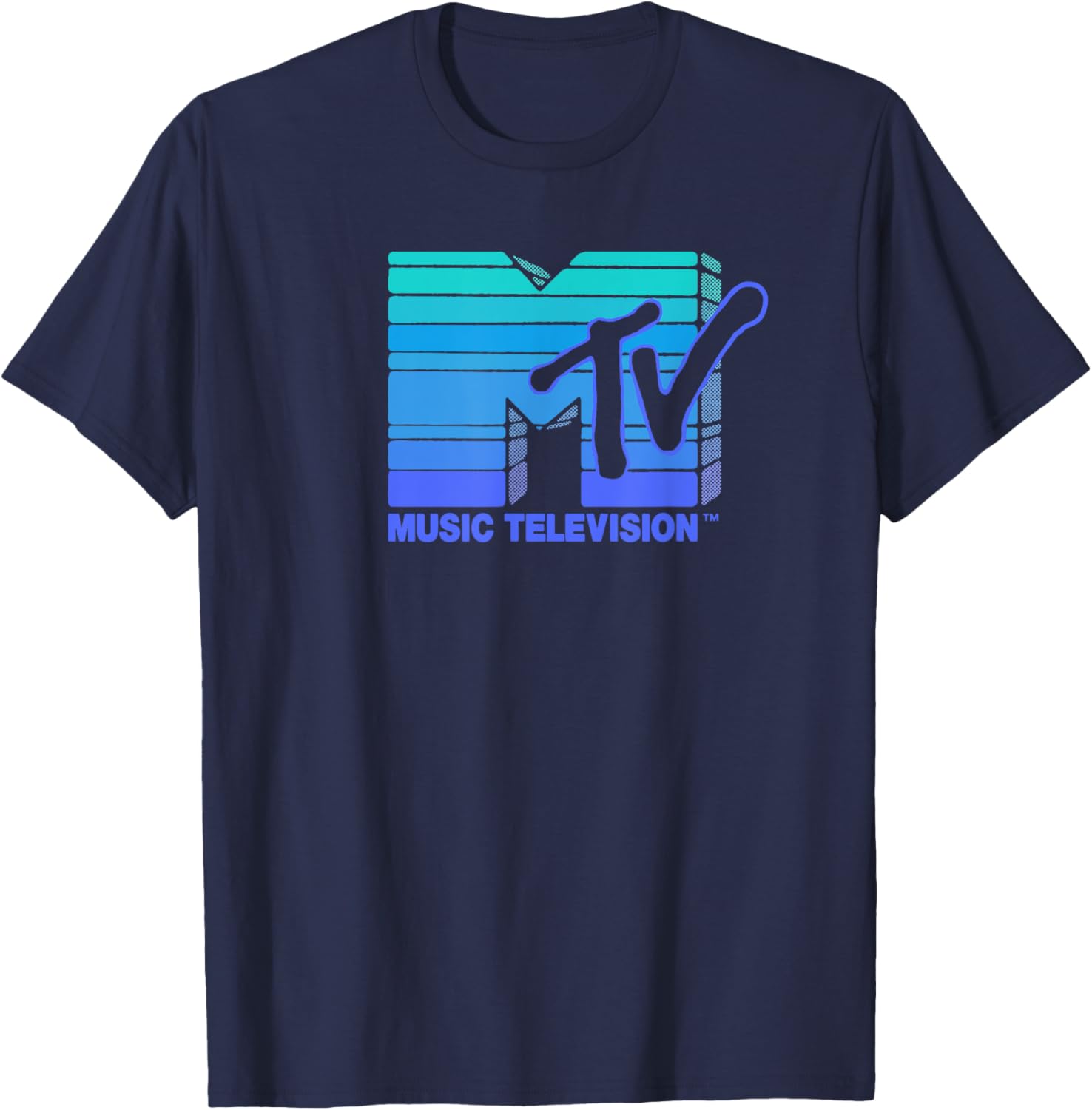 Mademark x MTV Vintage Hand Drawn Blue Vapor Wave Sun Stripes T-Shirt - 5