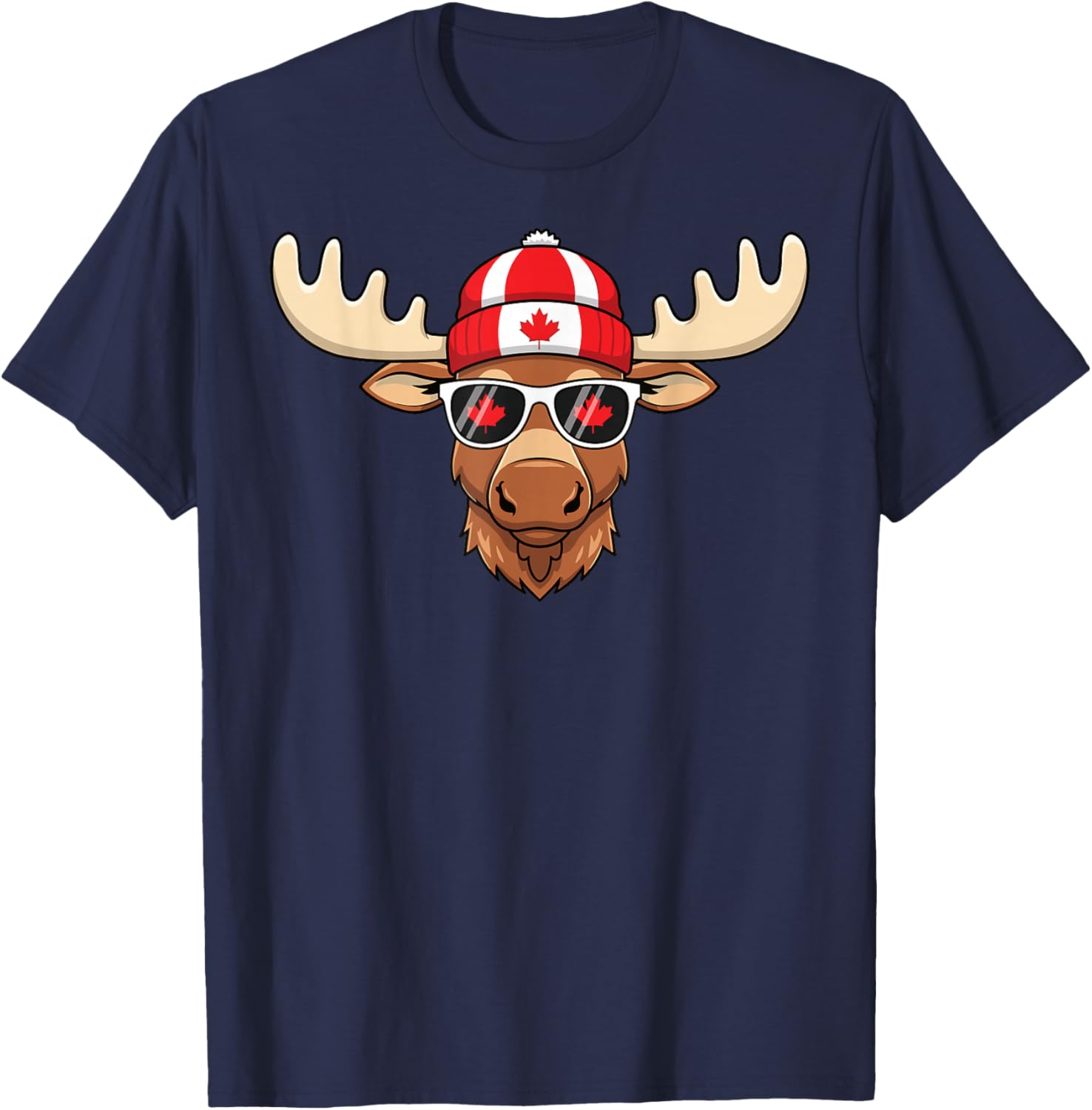 Canada Day Moose Sunglasses T-Shirt with Maple Leaf and Flag Design - 2