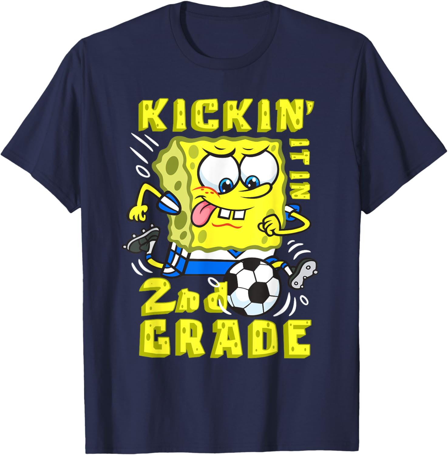 SpongeBob SquarePants Kickin It In 2nd Grade Soccer T-Shirt Gift for Kids - 10
