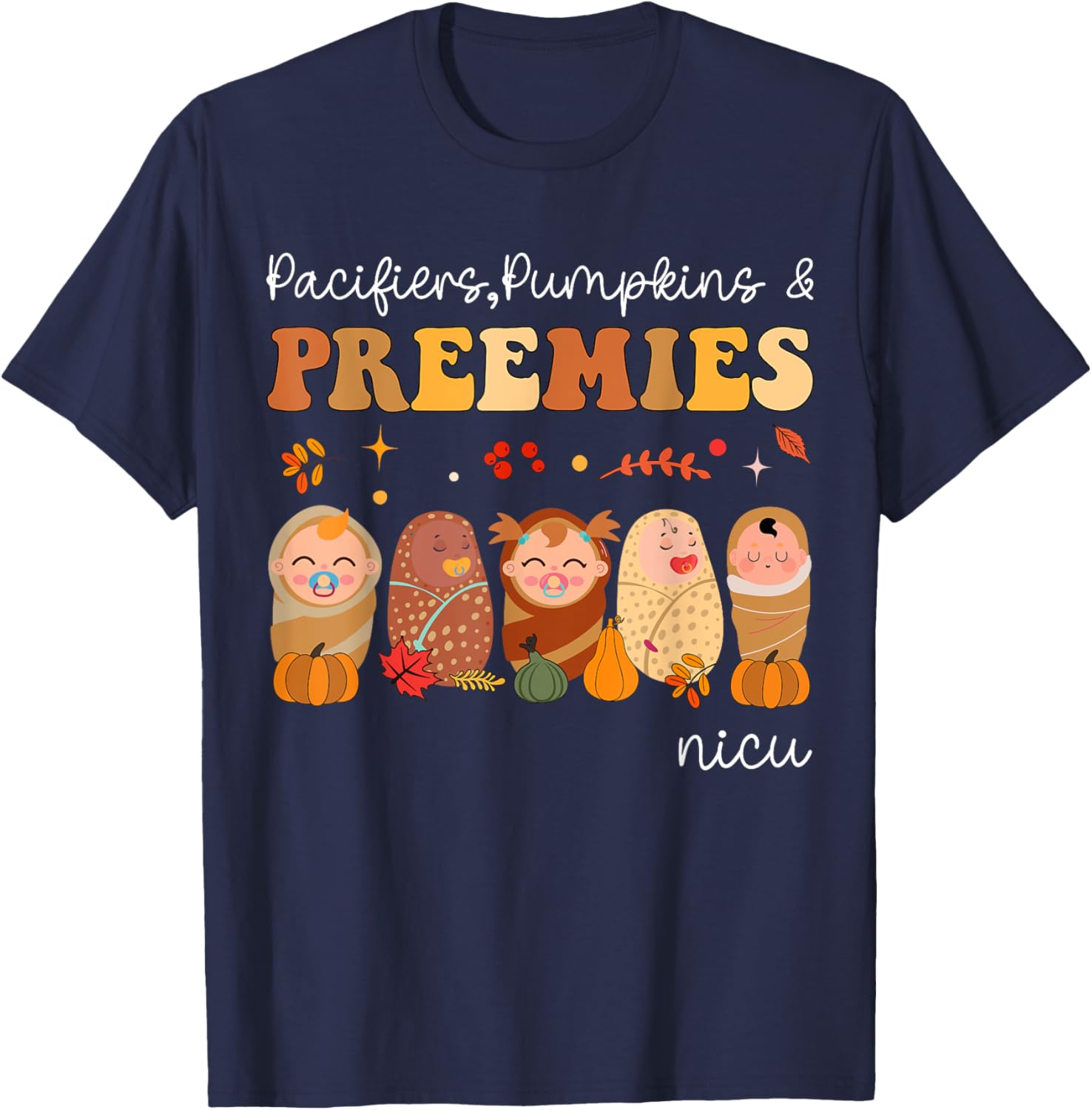 Cute Pumpkin Design NICU Nurse Halloween T-Shirt for Preemies and Caregivers - 5