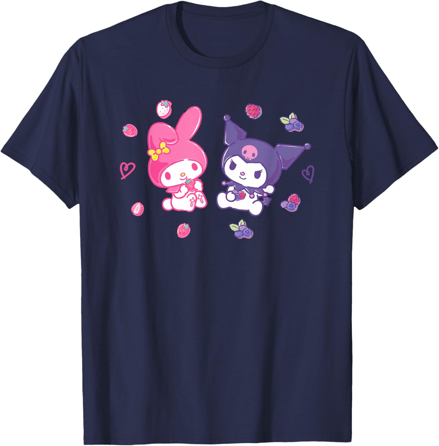 Sanrio Kuromi and My Melody Berry T-Shirt for Kids, Small Black Design - 15