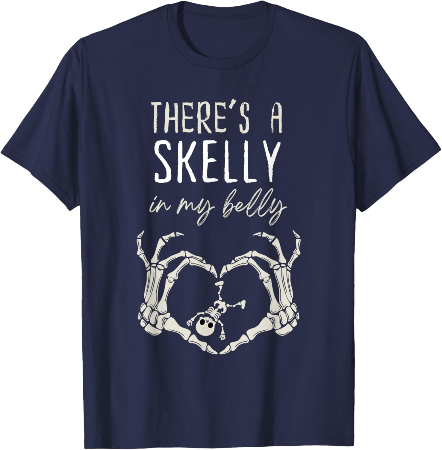 Funny Skeleton Skelly in My Belly Pregnant Halloween T-Shirt for Moms - 11