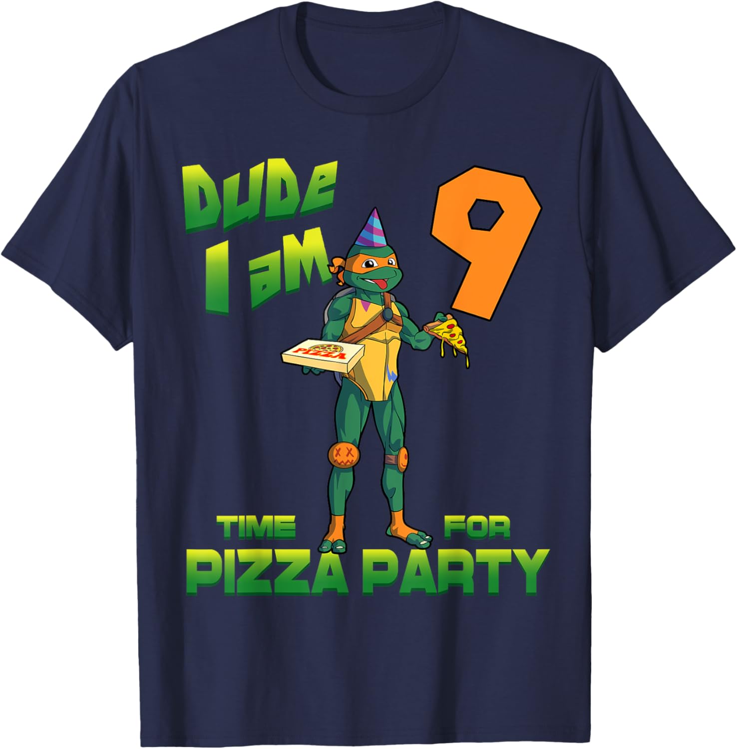 Fun Michelangelo Pizza Birthday Party T-Shirt for 9 Year Olds - 12