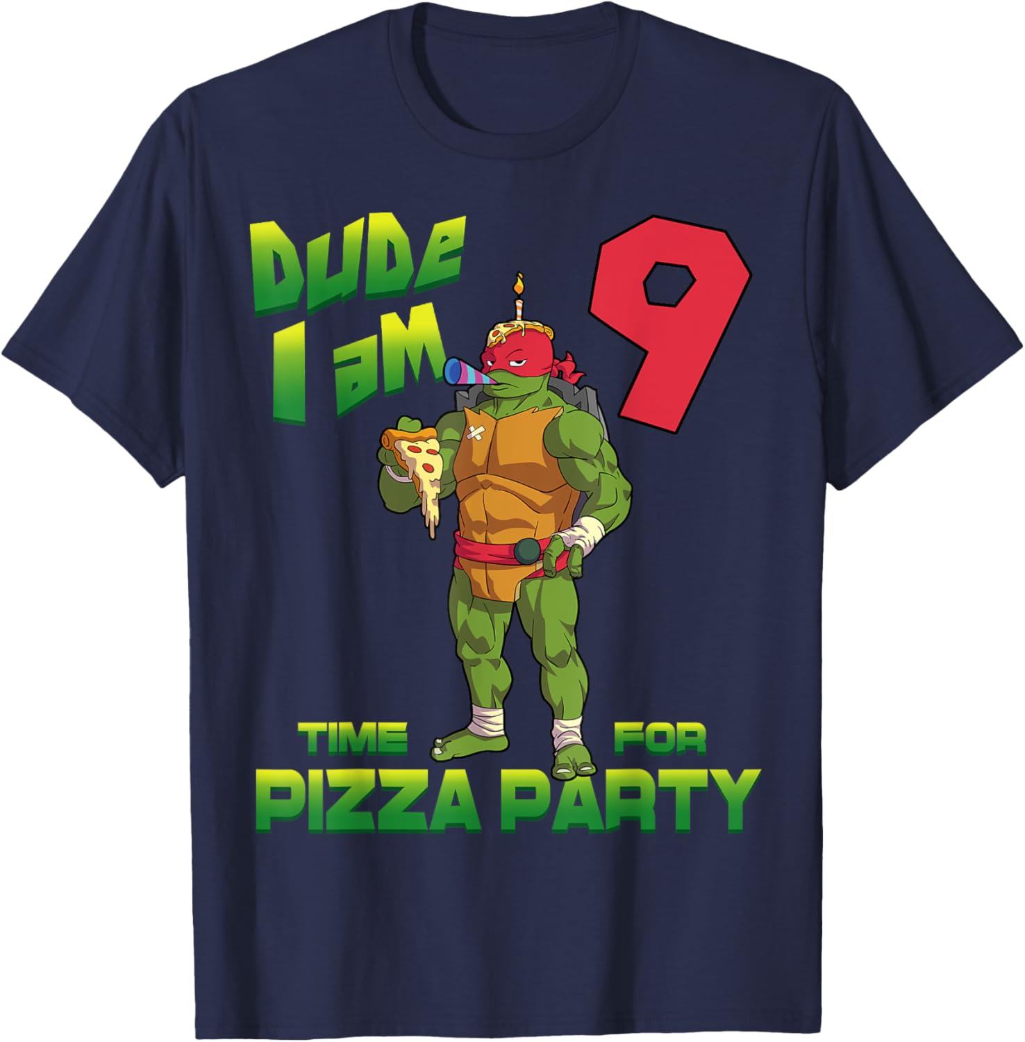 Raphael Pizza Birthday T-Shirt for 9 Year Olds - TMNT Party Gear - 5