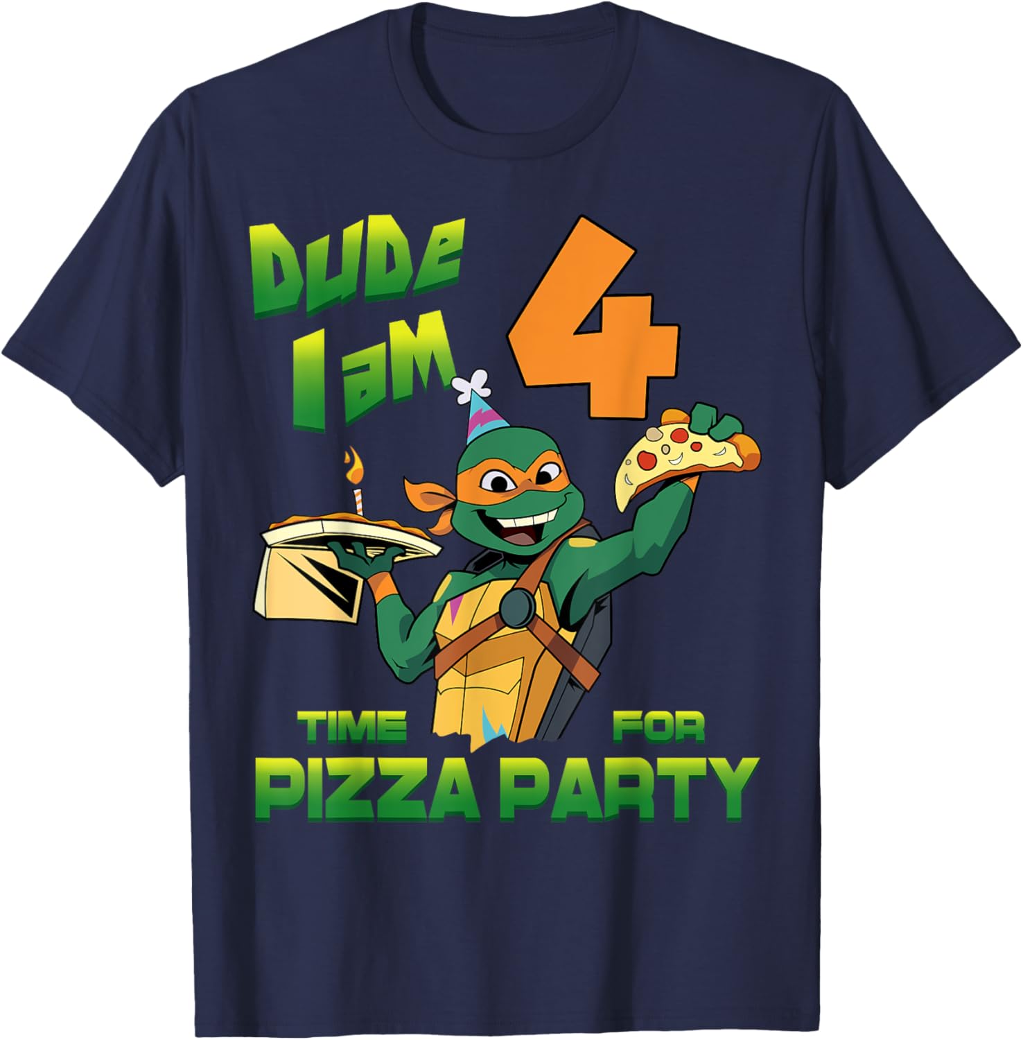 Mademark Teenage Mutant Ninja Turtles Mikey Pizza 4th Birthday T-Shirt - 2