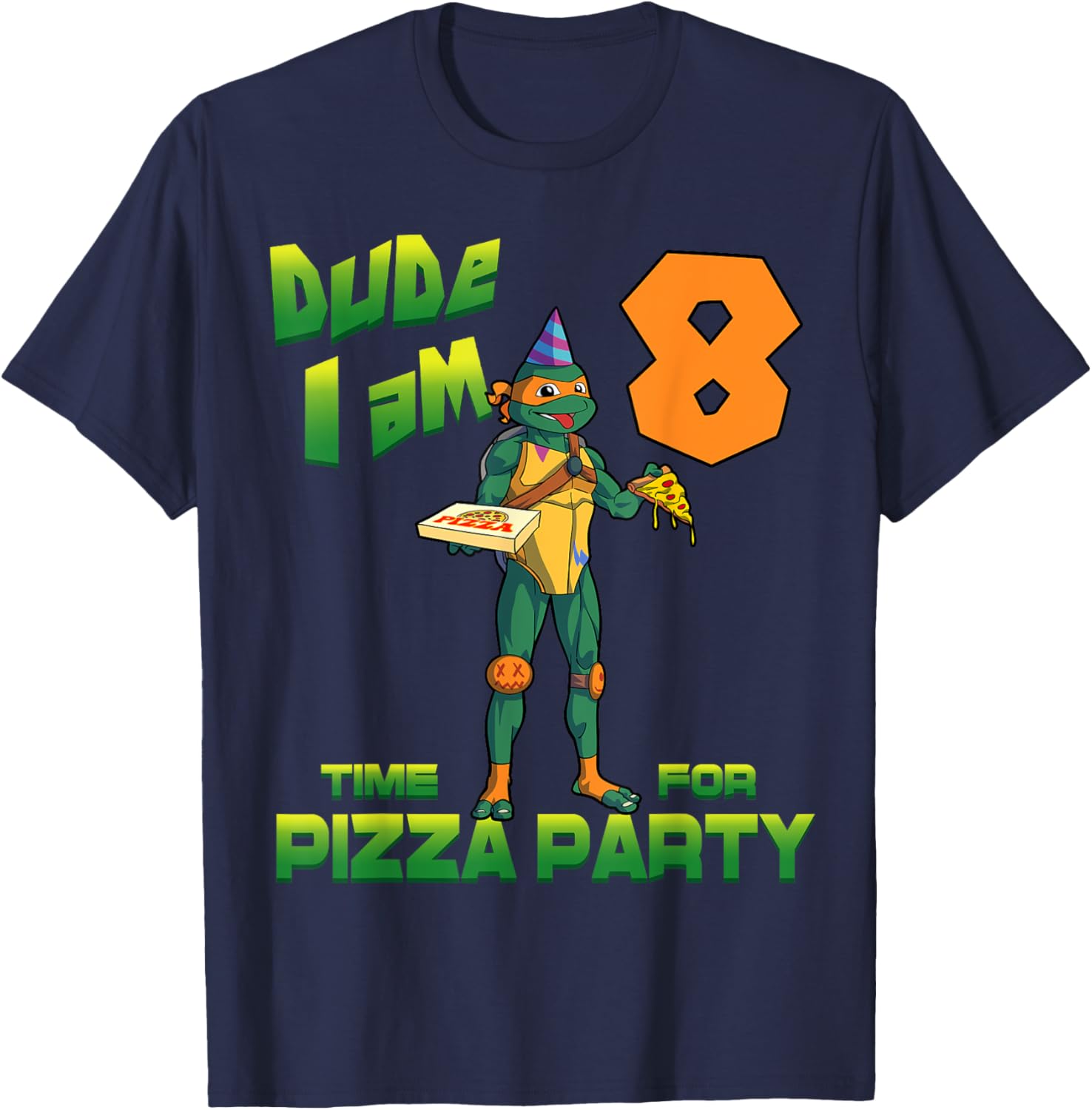 Cool Michelangelo Pizza Birthday T-Shirt for 8 Year Old TMNT Fans - 3