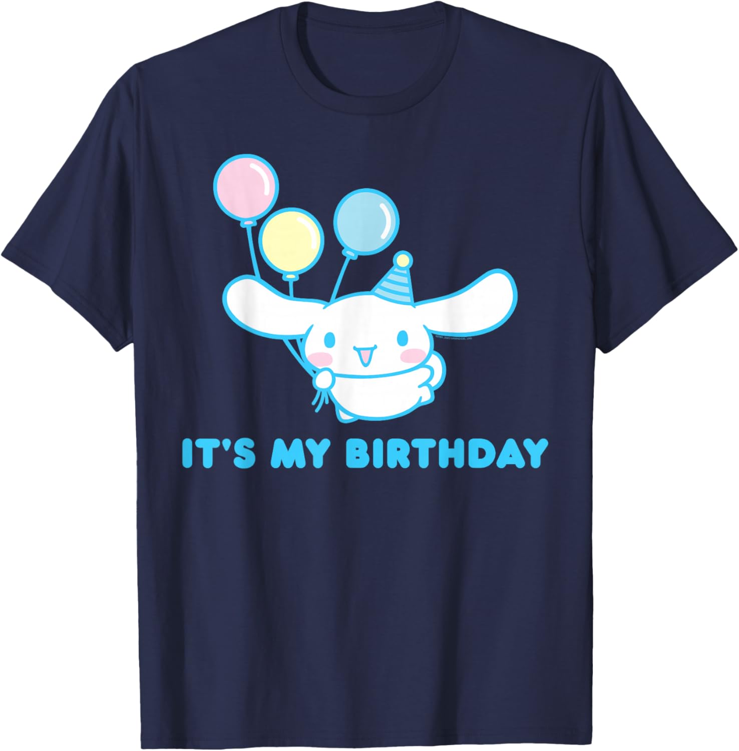 Sanrio Cinnamoroll Birthday T-Shirt for Adults - Blue Crew Neck Short Sleeve - 6