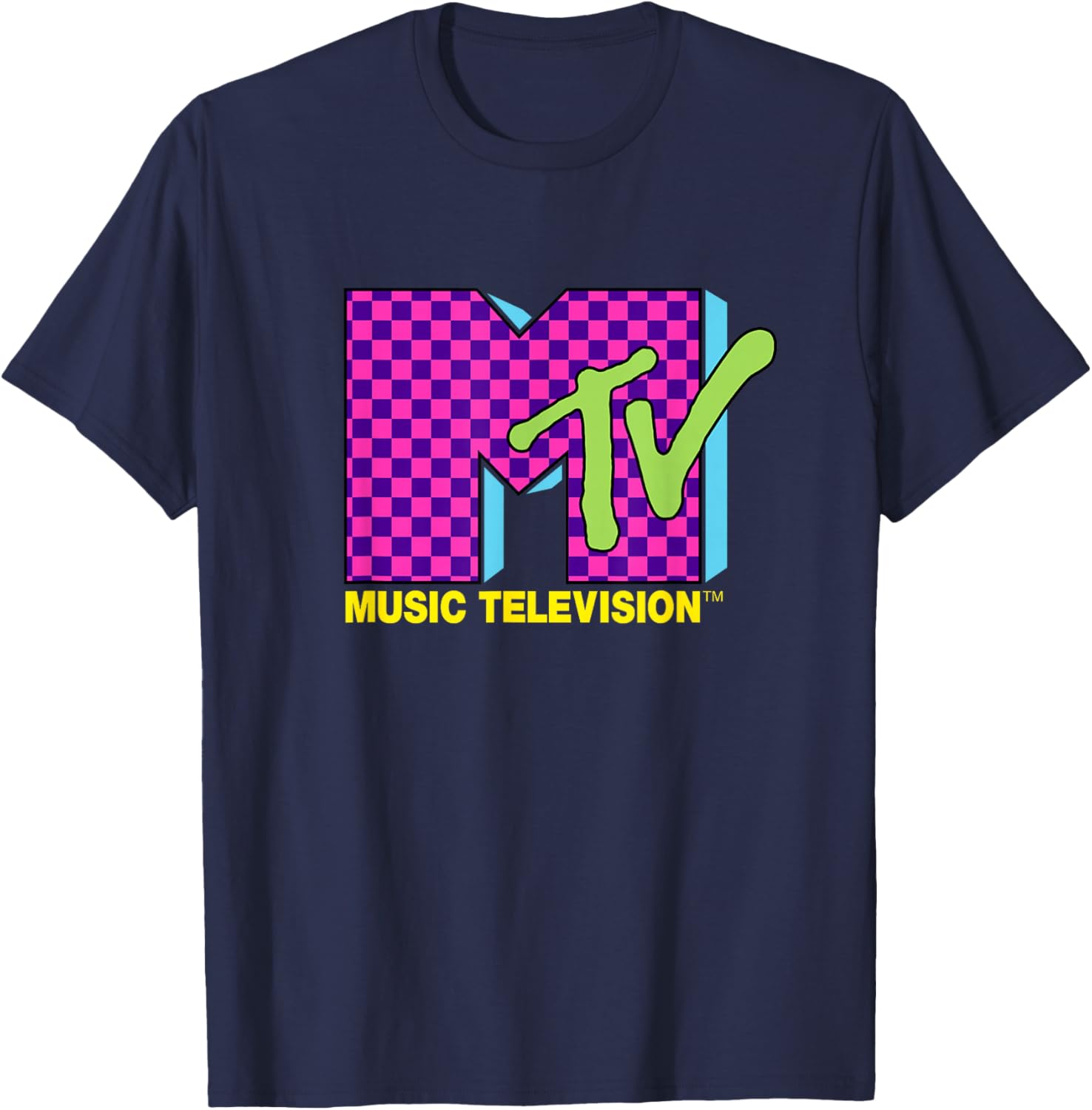 MTV Retro 80s Neon Pink Checkerboard Logo T-Shirt for Trendy Style - 4
