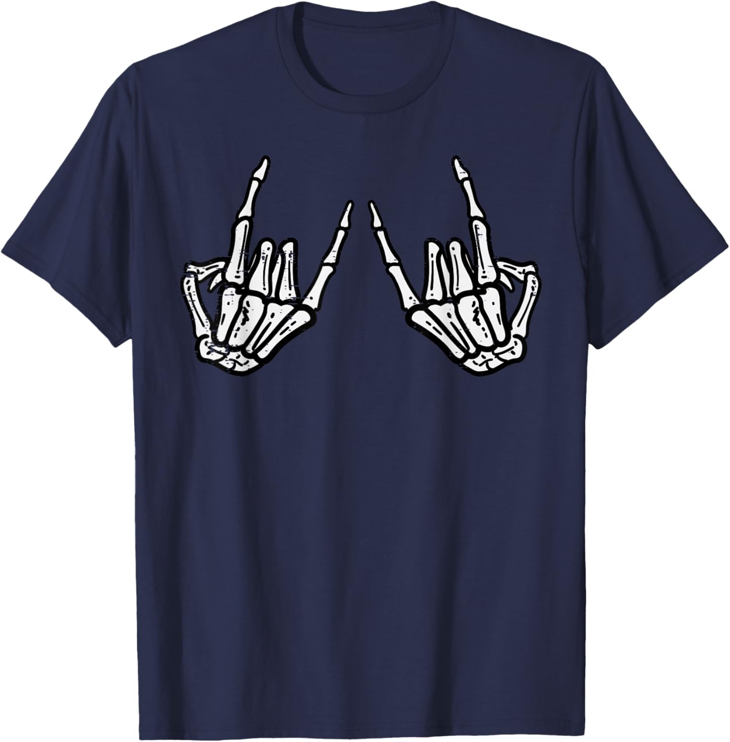 Rocker Hand Sign Skeleton Halloween T-Shirt for Men and Women - 5