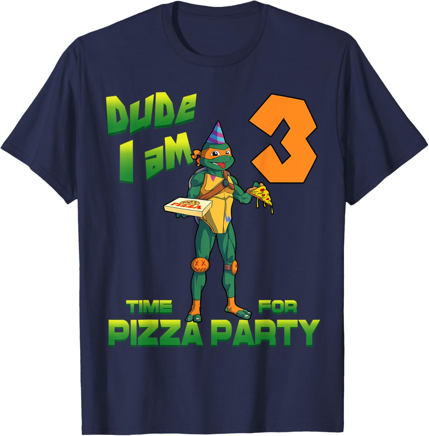 Michelangelo Pizza Birthday T-Shirt for 3 Year Old TMNT Fans - 1