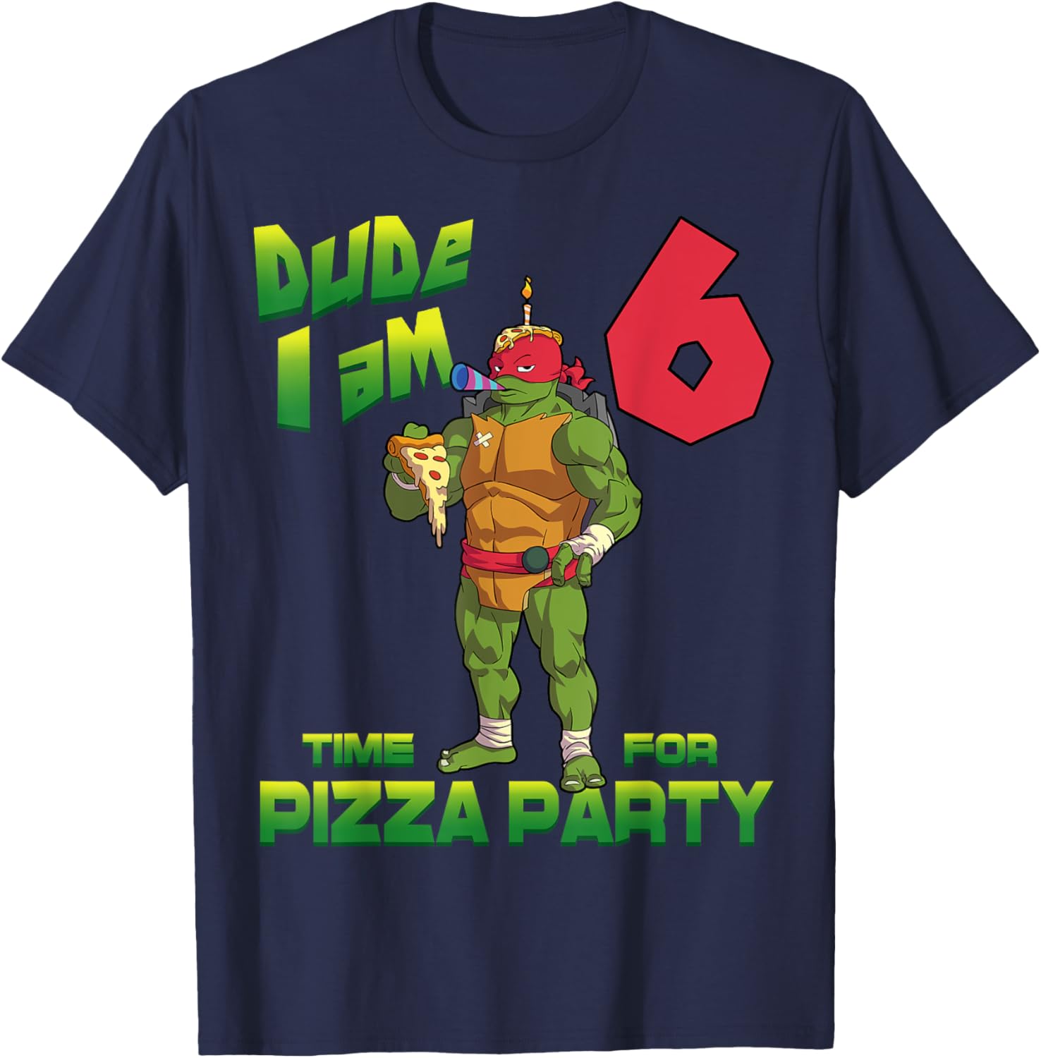 Mademark Ninja Turtles Raphael 6th Birthday Pizza Party T-Shirt - 14