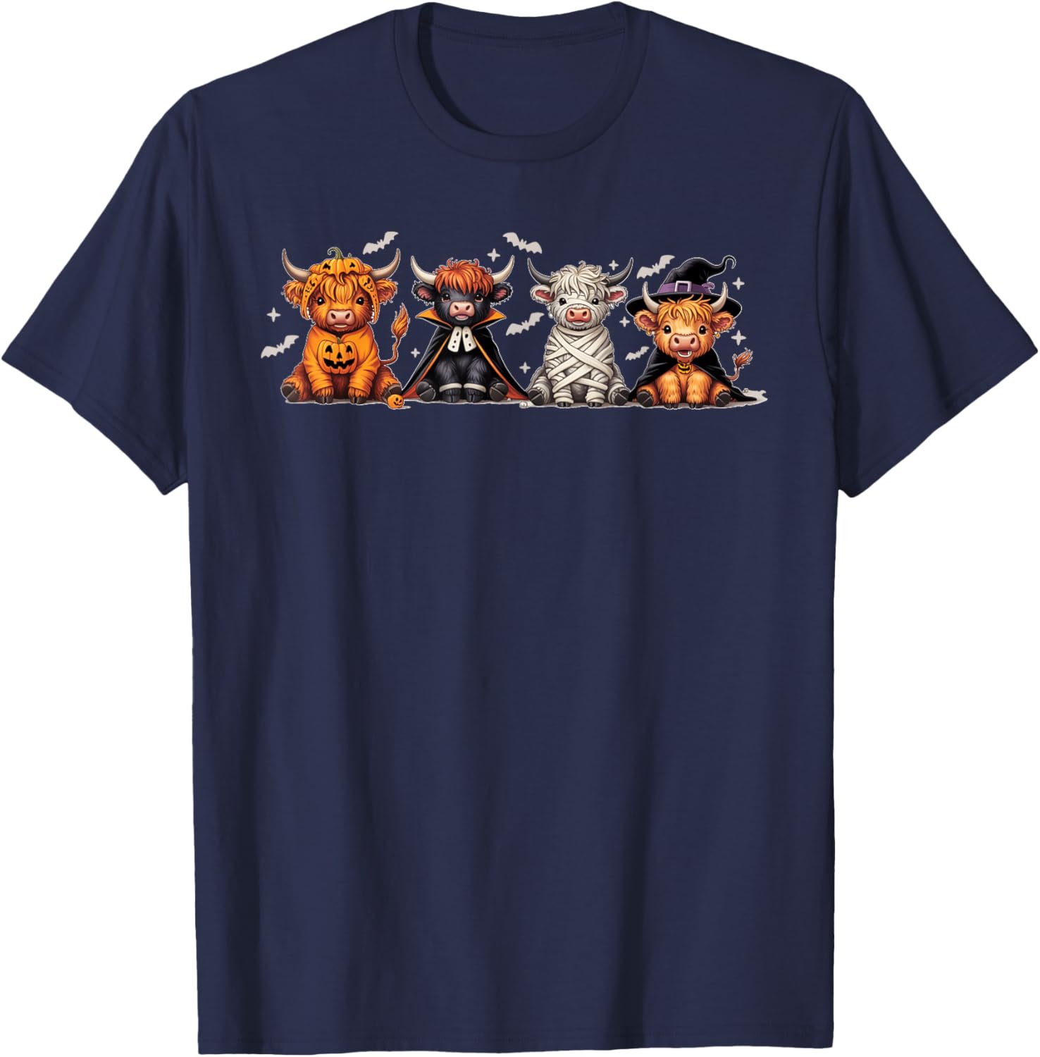 Spooky Halloween Highland Cow Cross Stitch T-Shirt for Festive Fun - 10