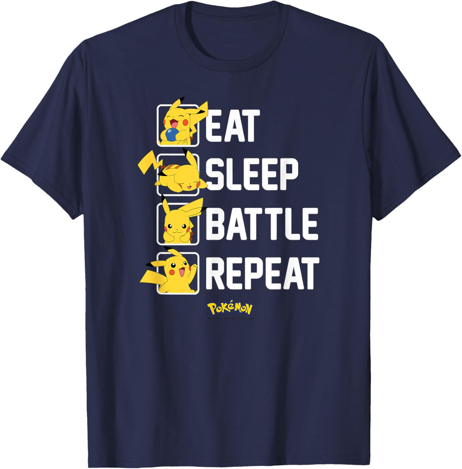 Pikachu Eat Sleep Battle Repeat T-Shirt for Pokémon Fans and Gamers - 3
