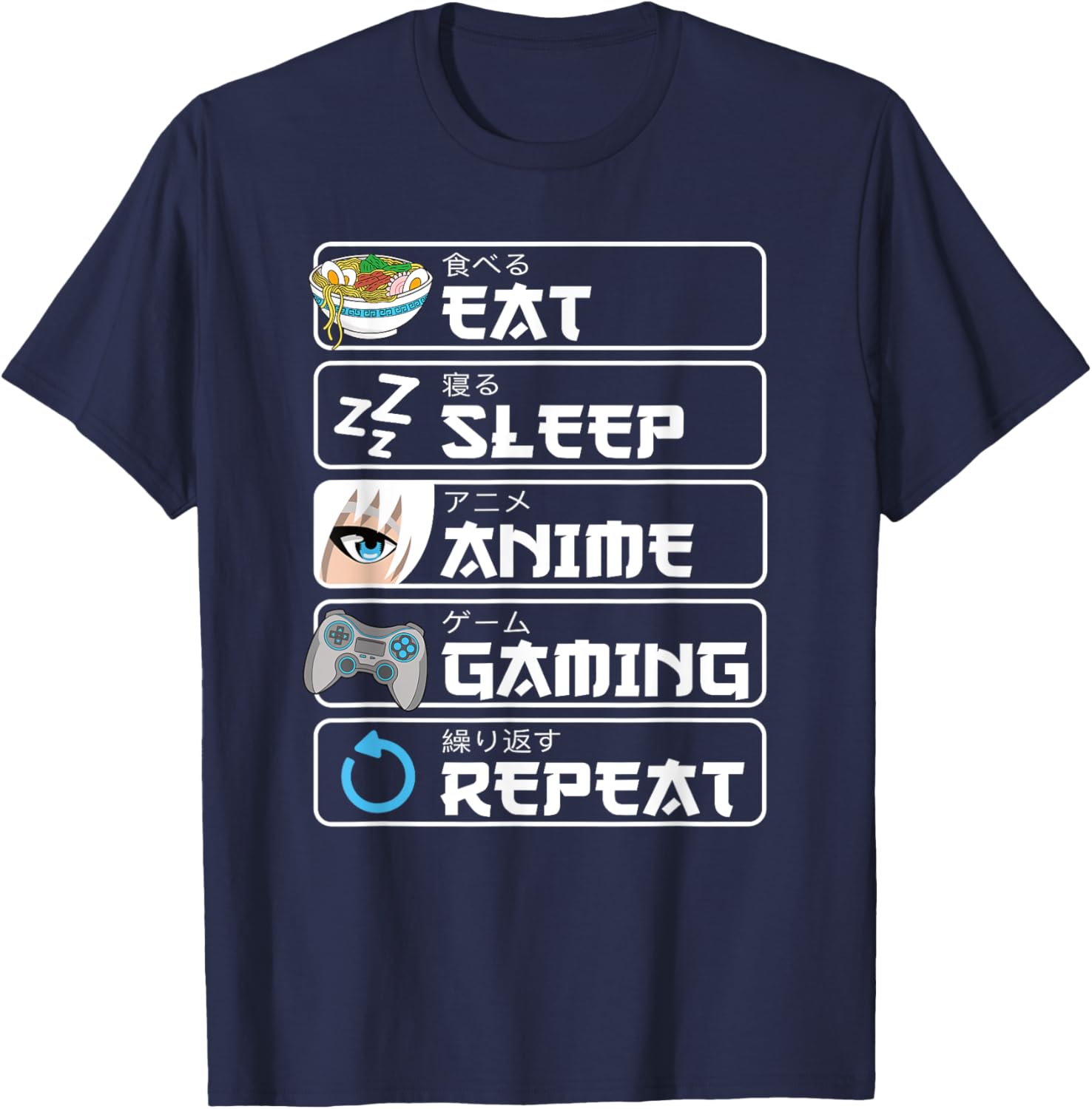 Eat Sleep Anime Gaming Repeat T-Shirt for Otaku Boys and Men - 15