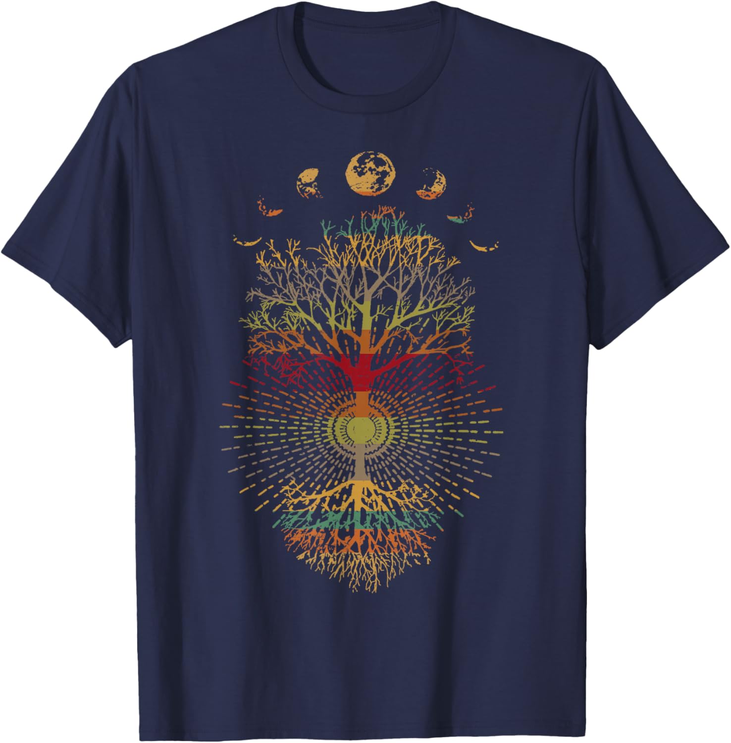 Phases of the Moon Retro Tree of Life T-Shirt 60s 70s Vibe - 23