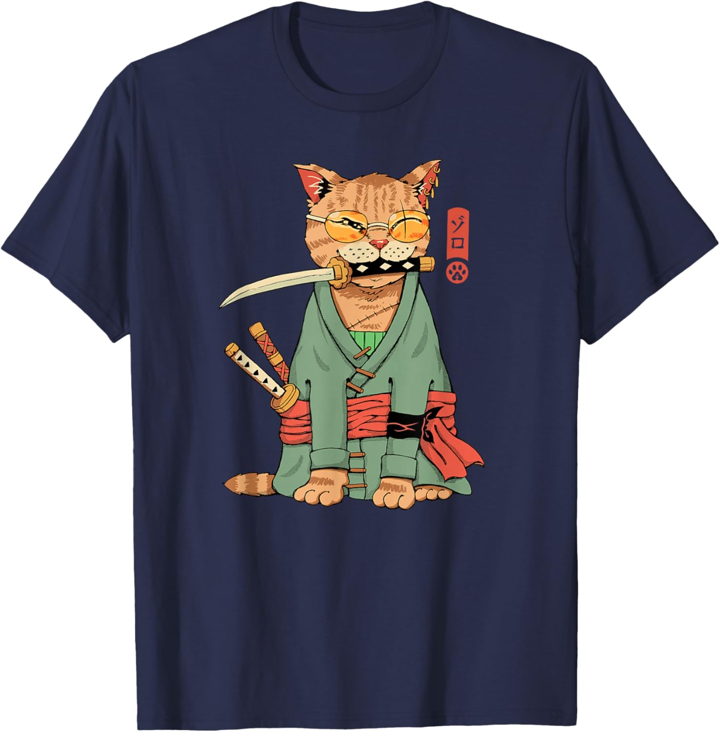 Cool Zoro Cat Warrior T-Shirt for Cat Lovers - Fun Cartoon Design - 22