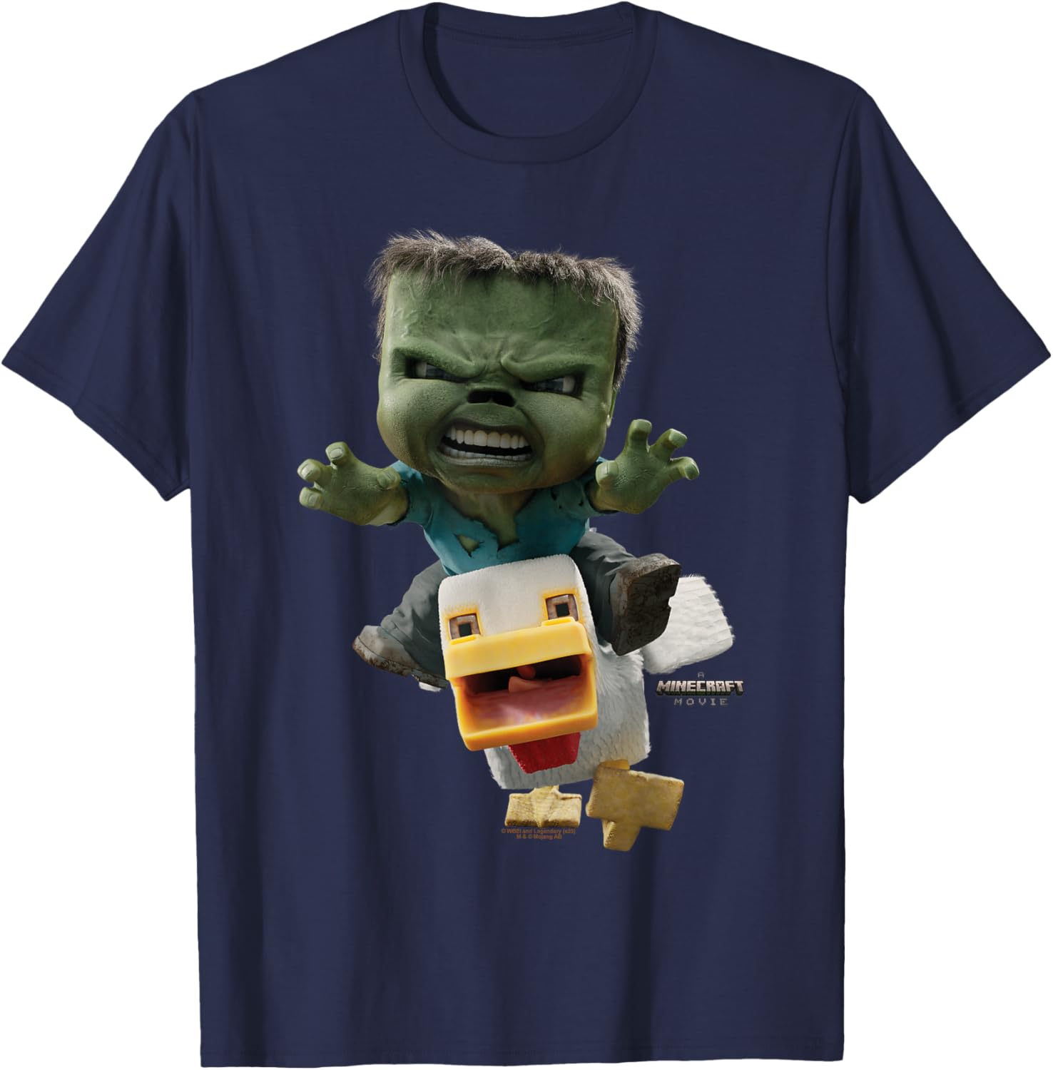 Cool Minecraft Movie Chicken Jockey Baby Zombie Attack T-Shirt for Kids - 16